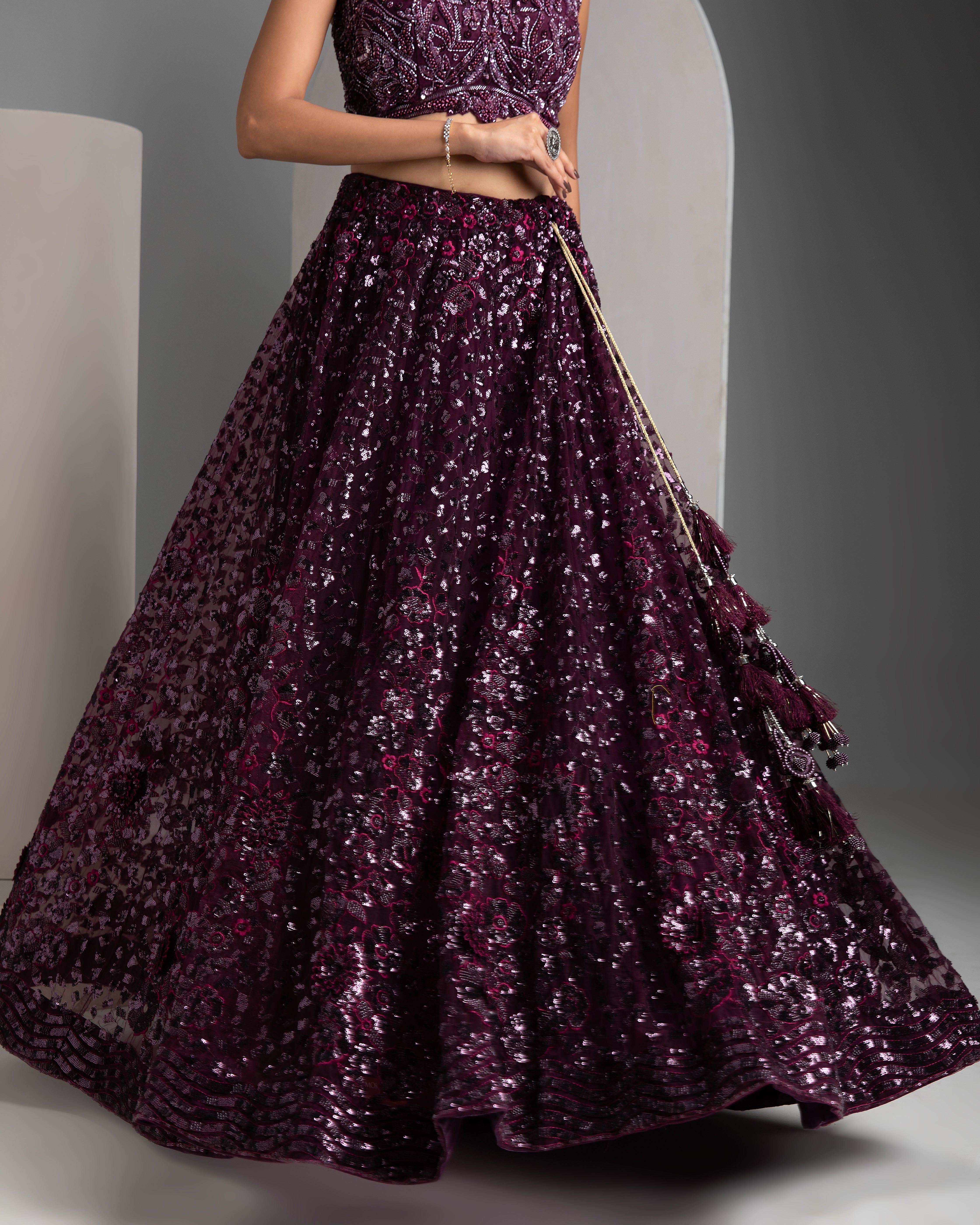 Wine Net Lehenga - Mokshaa