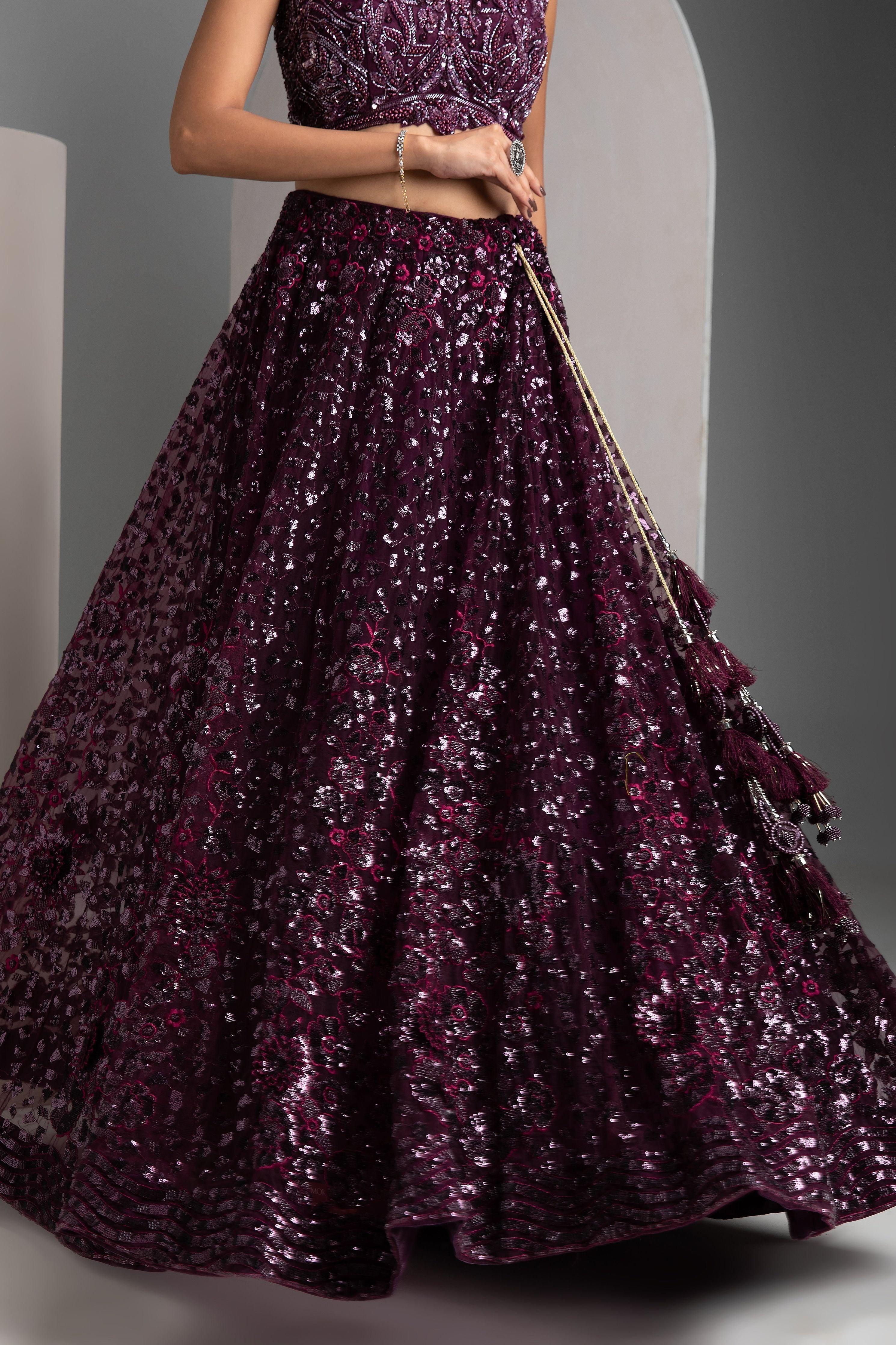 Wine Net Lehenga - Mokshaa