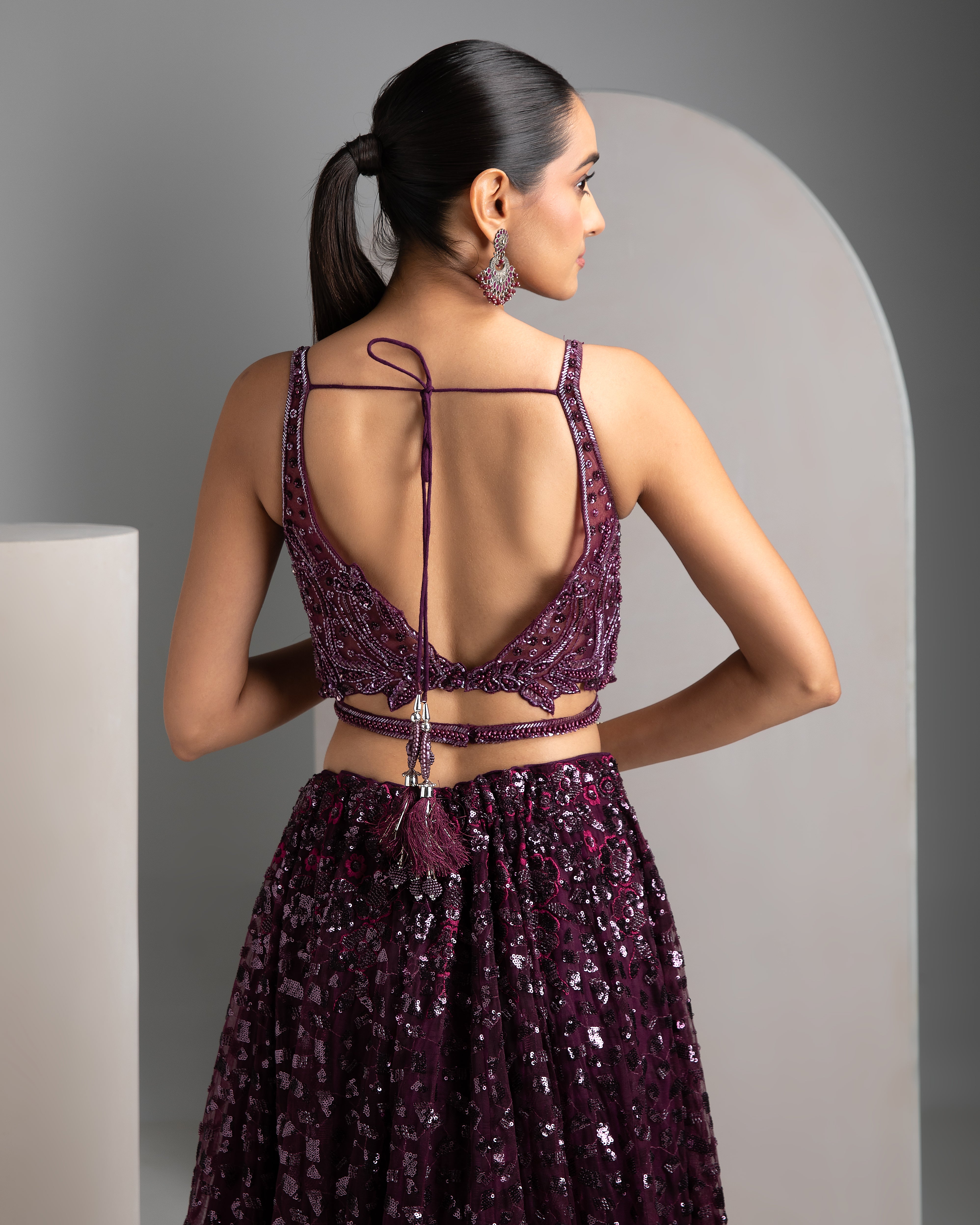 Wine Net Lehenga - Mokshaa