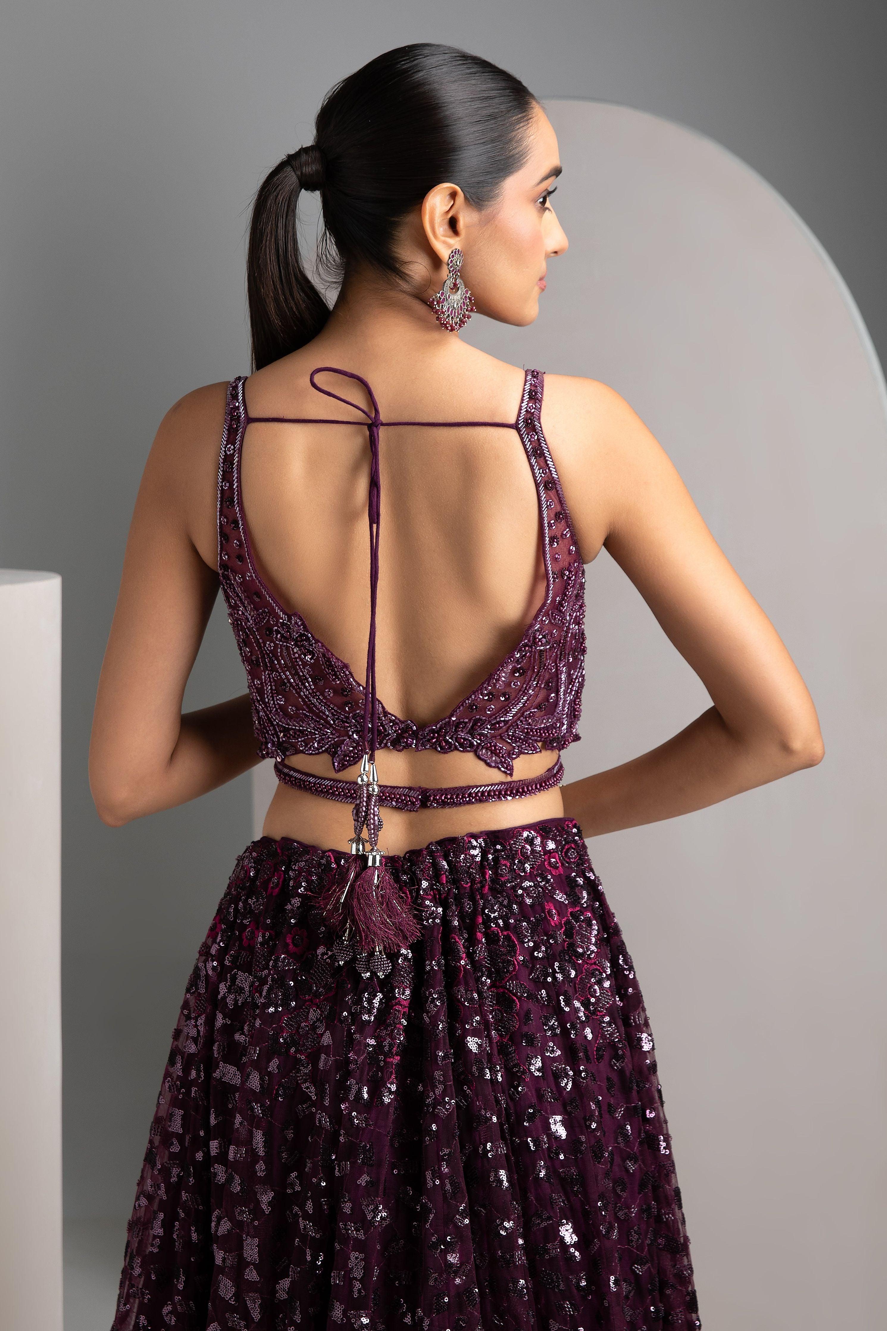 Wine Net Lehenga - Mokshaa