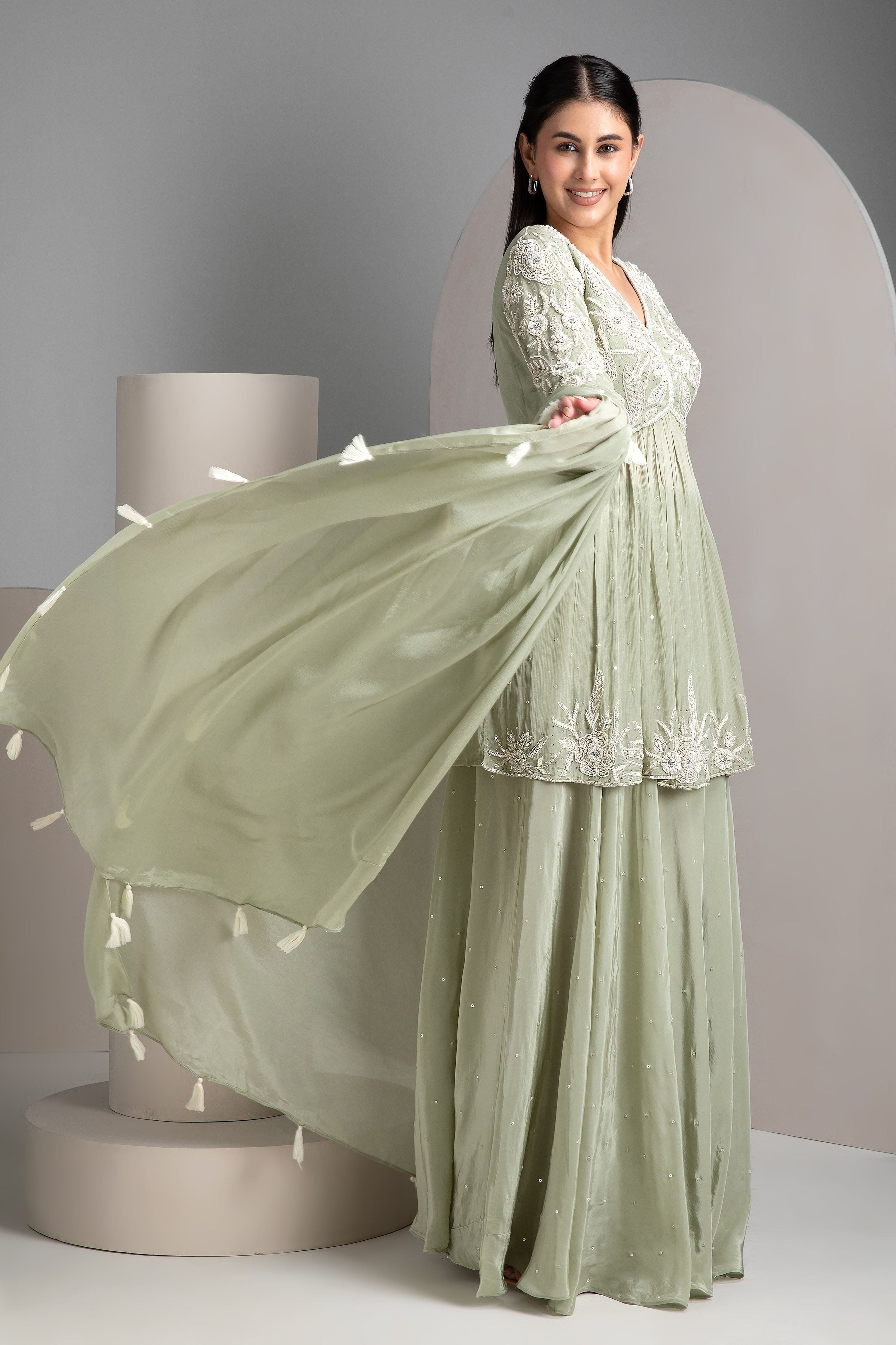 Pastel Green Palazzo Set - Mokshaa