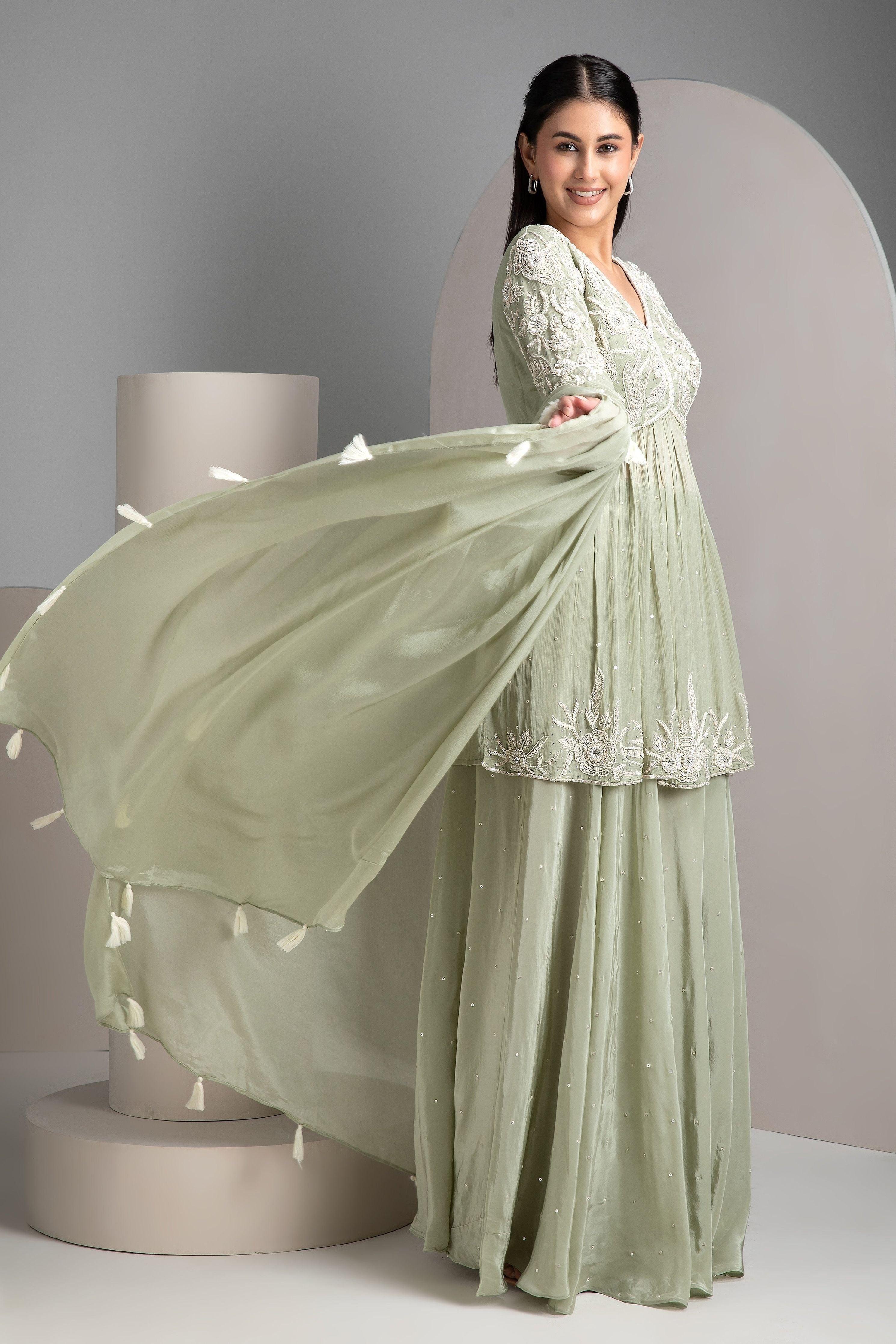 Pastel Green Palazzo Set - Mokshaa