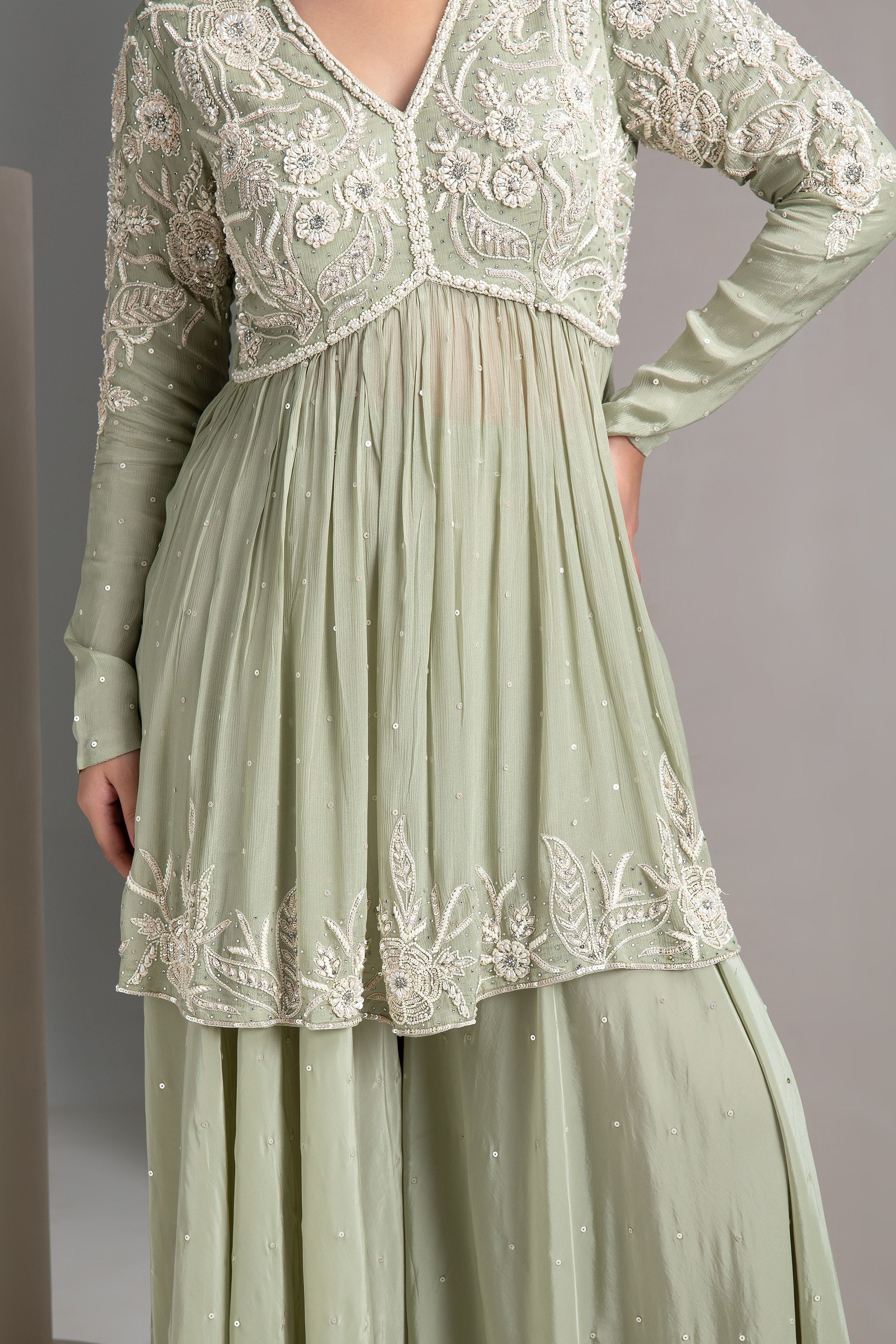 Pastel Green Palazzo Set - Mokshaa