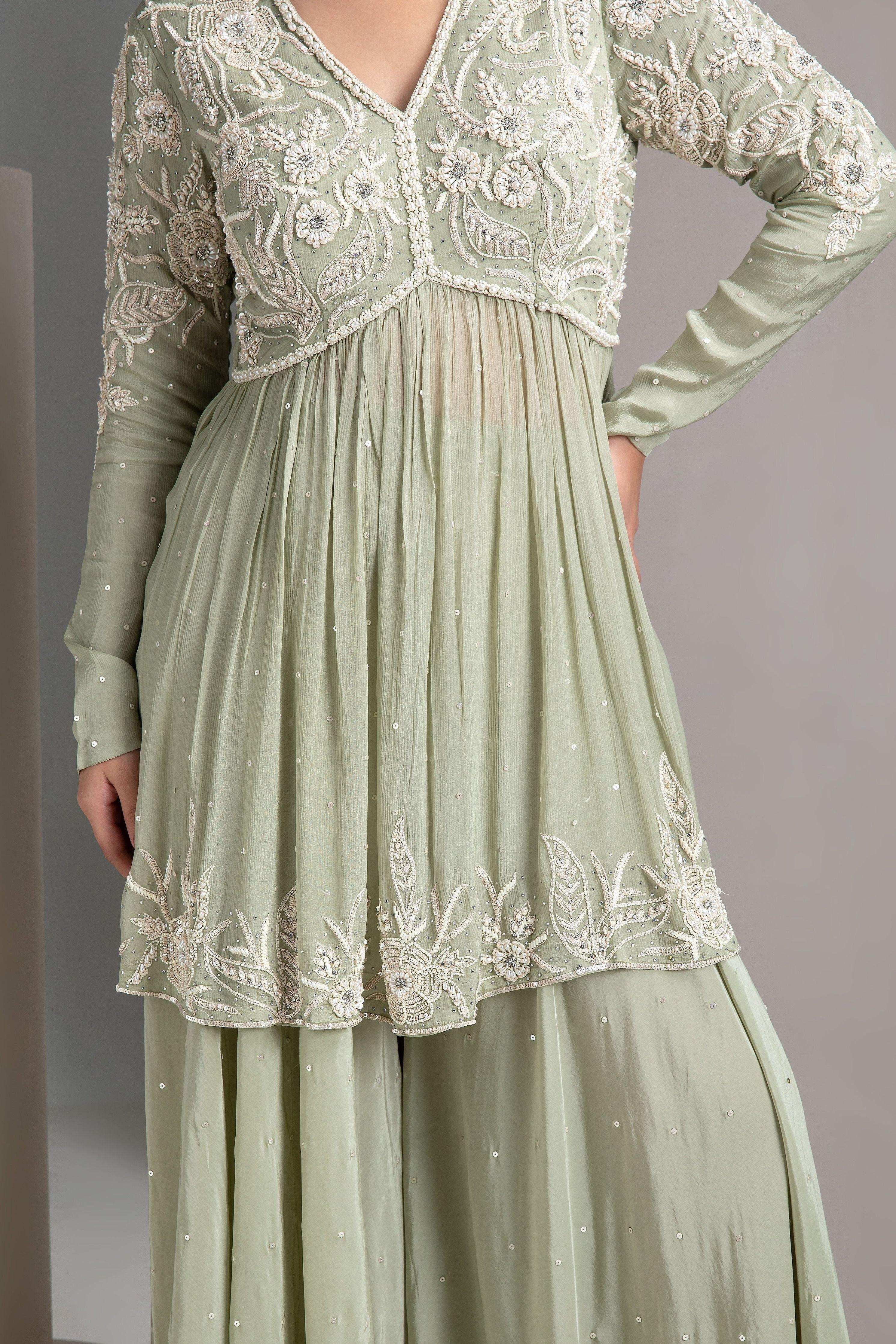 Pastel Green Palazzo Set - Mokshaa