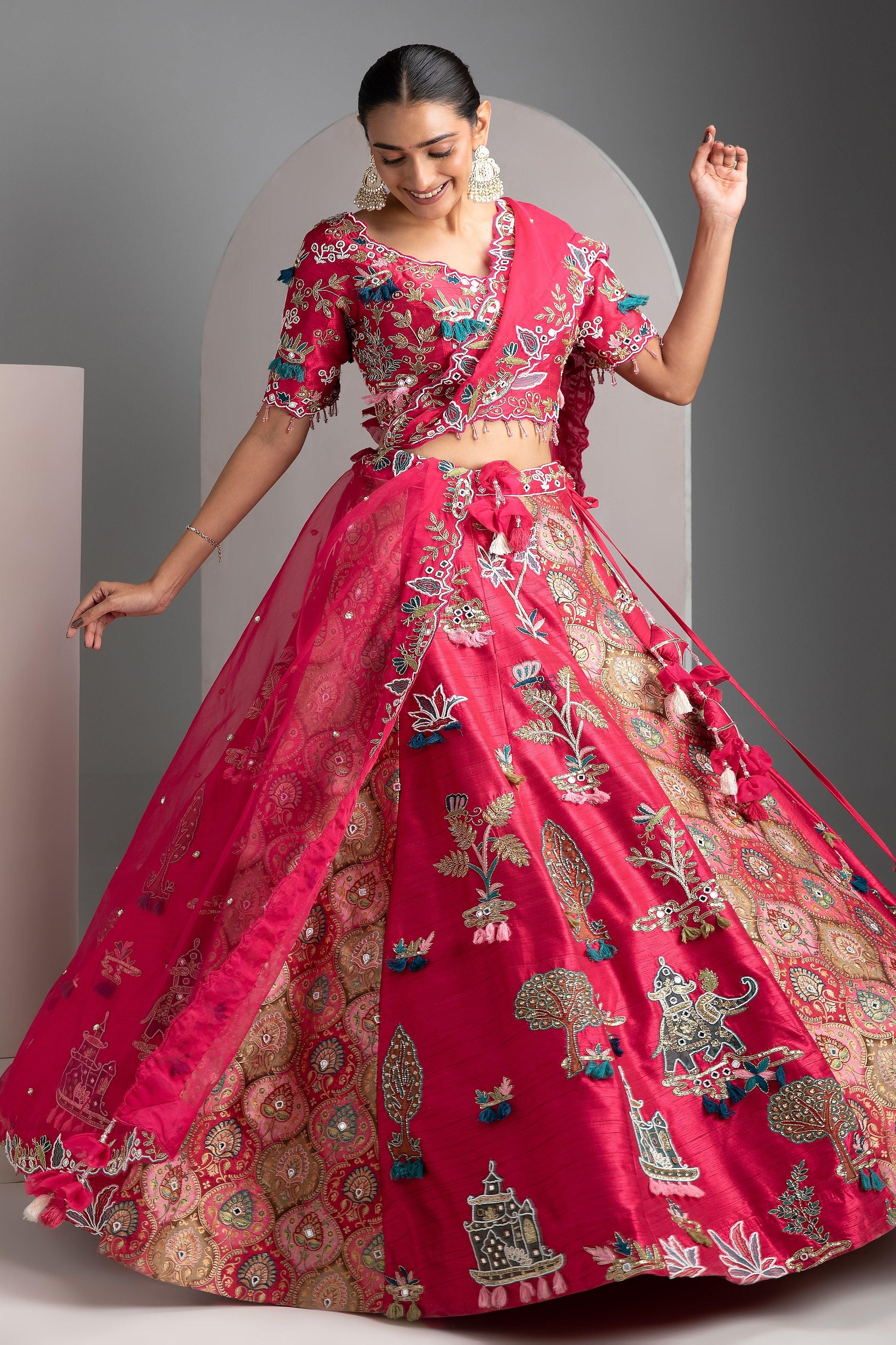Hot Pink Silk Lehenga Set - Mokshaa