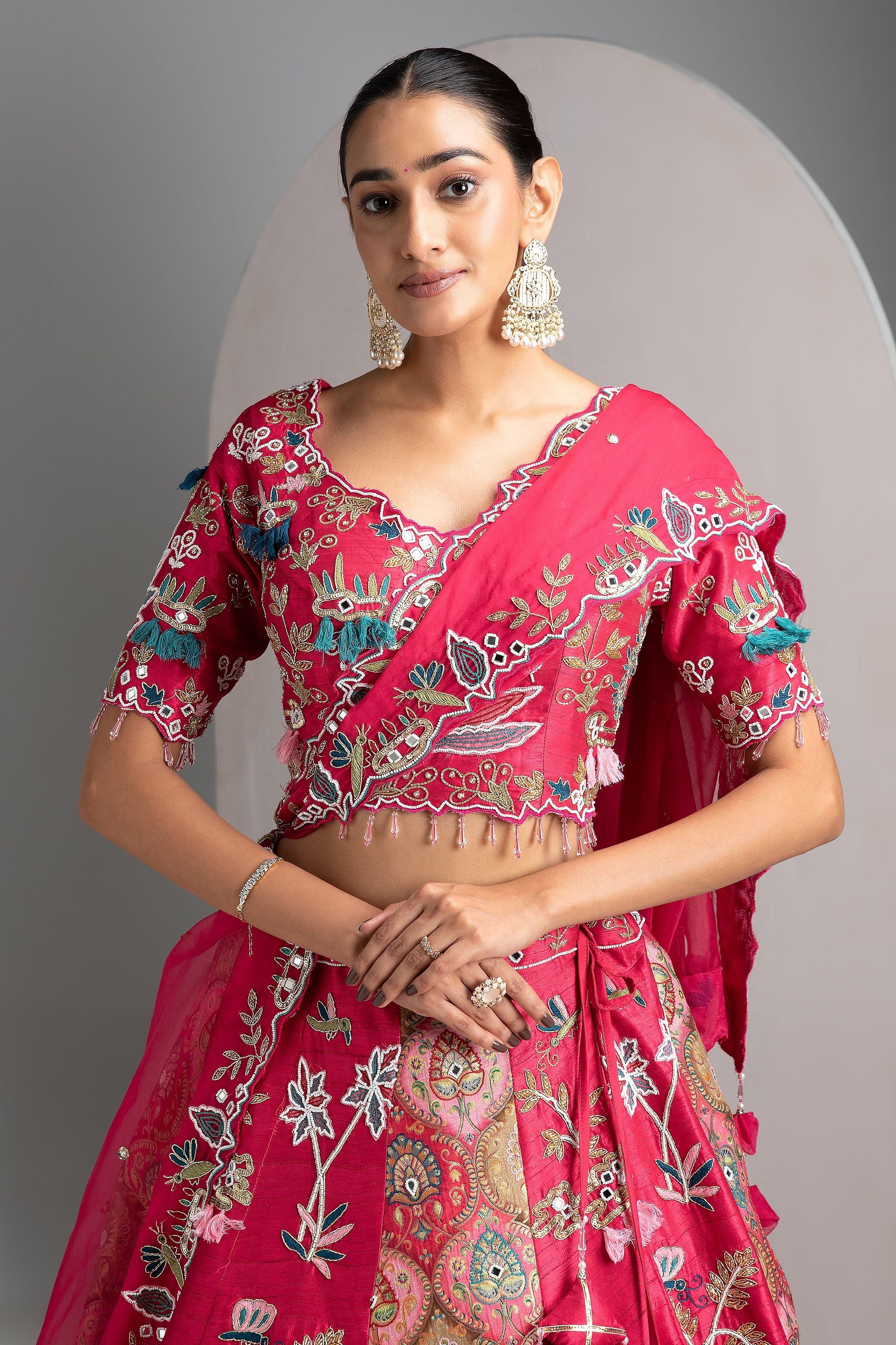 Hot Pink Silk Lehenga Set - Mokshaa