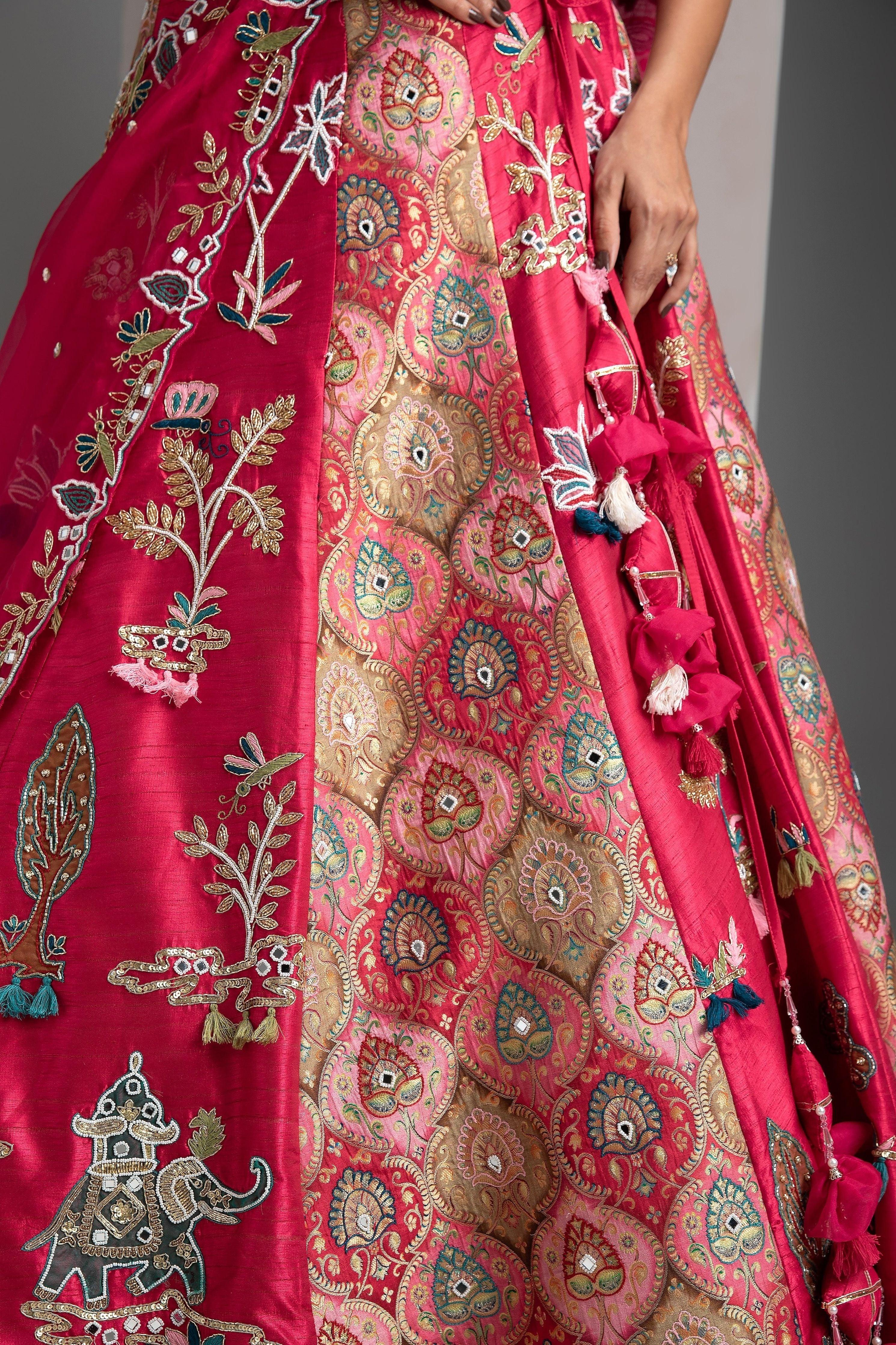 Hot Pink Silk Lehenga Set - Mokshaa