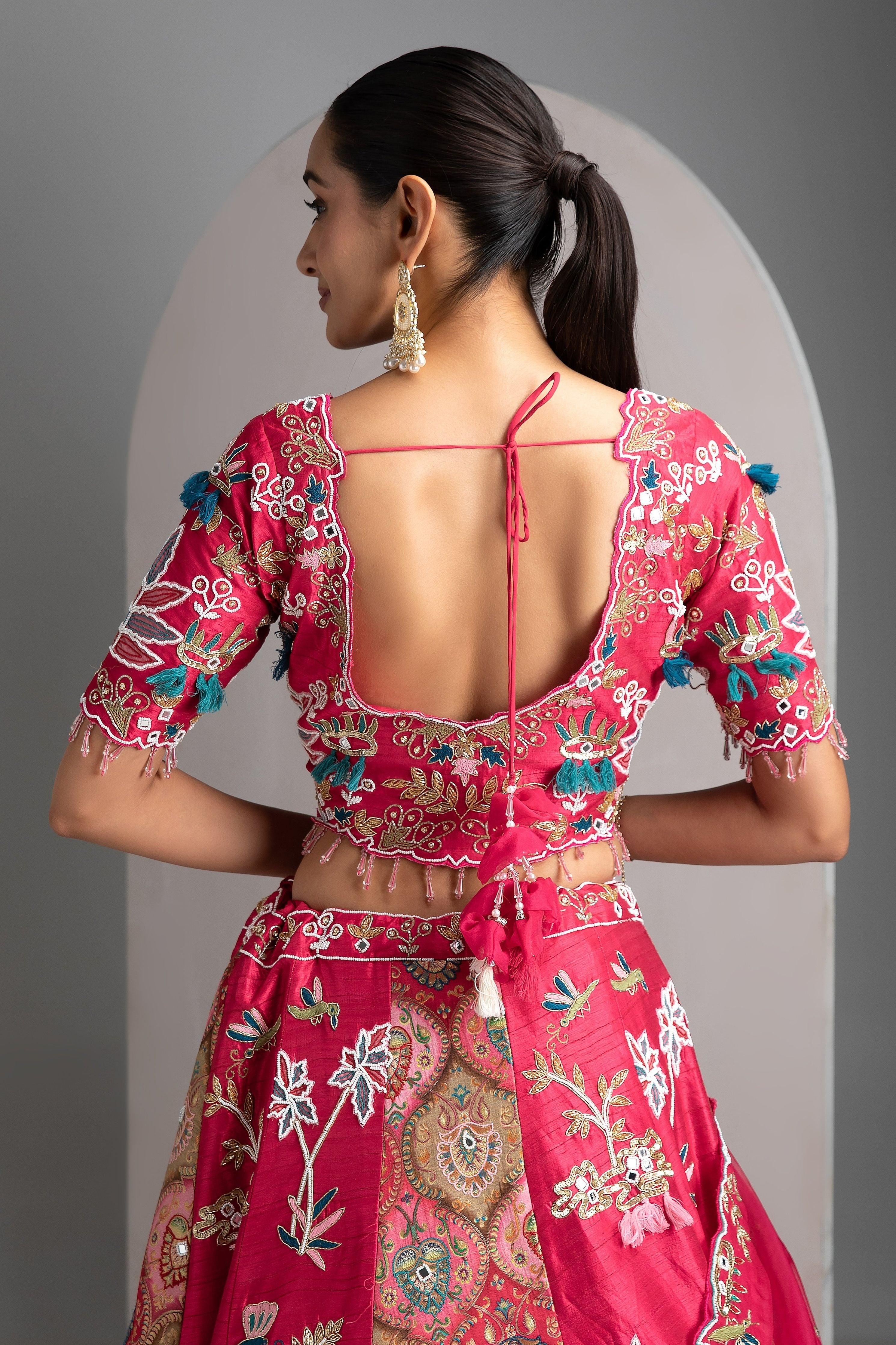 Hot Pink Silk Lehenga Set - Mokshaa