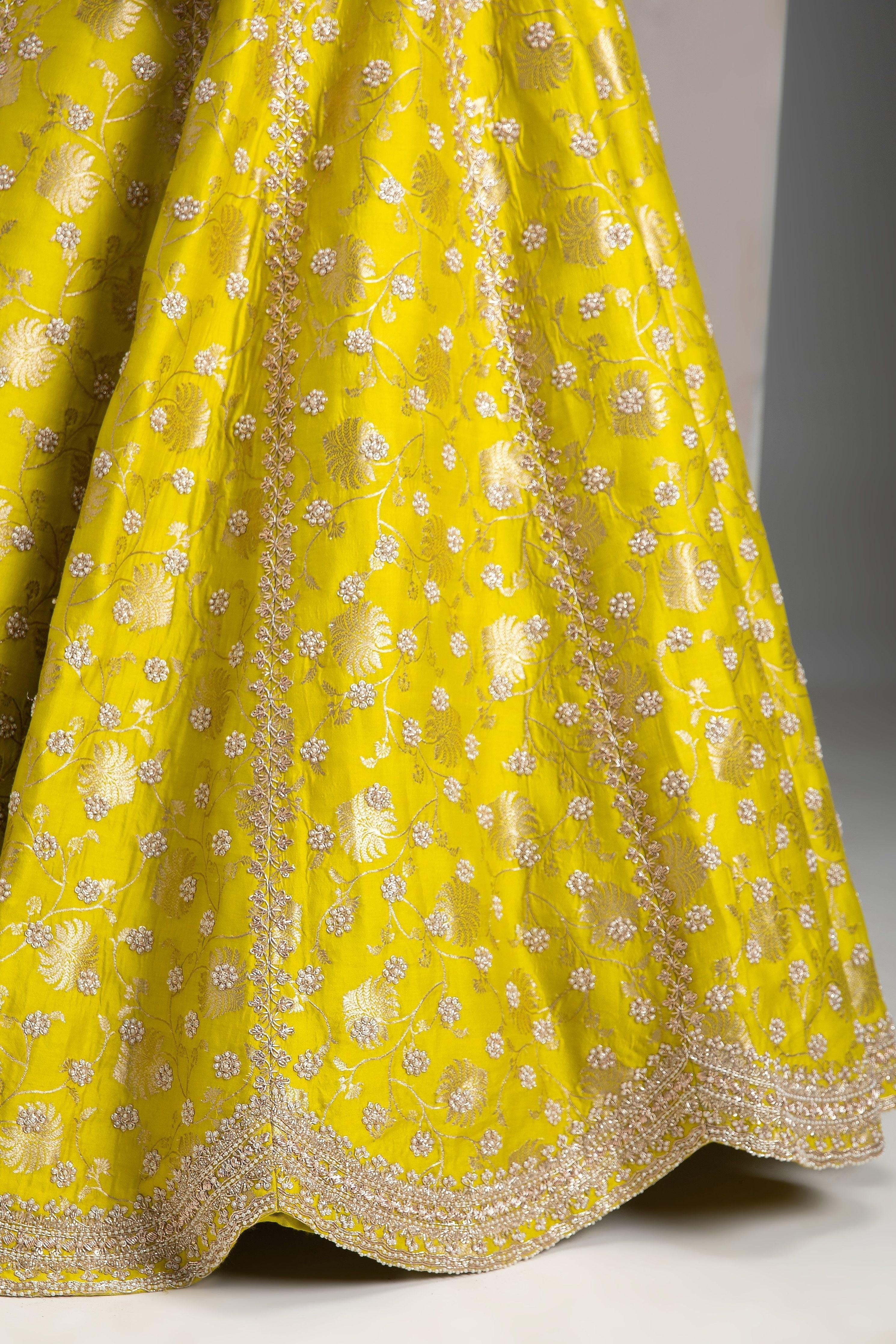 Lime Green Benarasi Lehenga set - Mokshaa