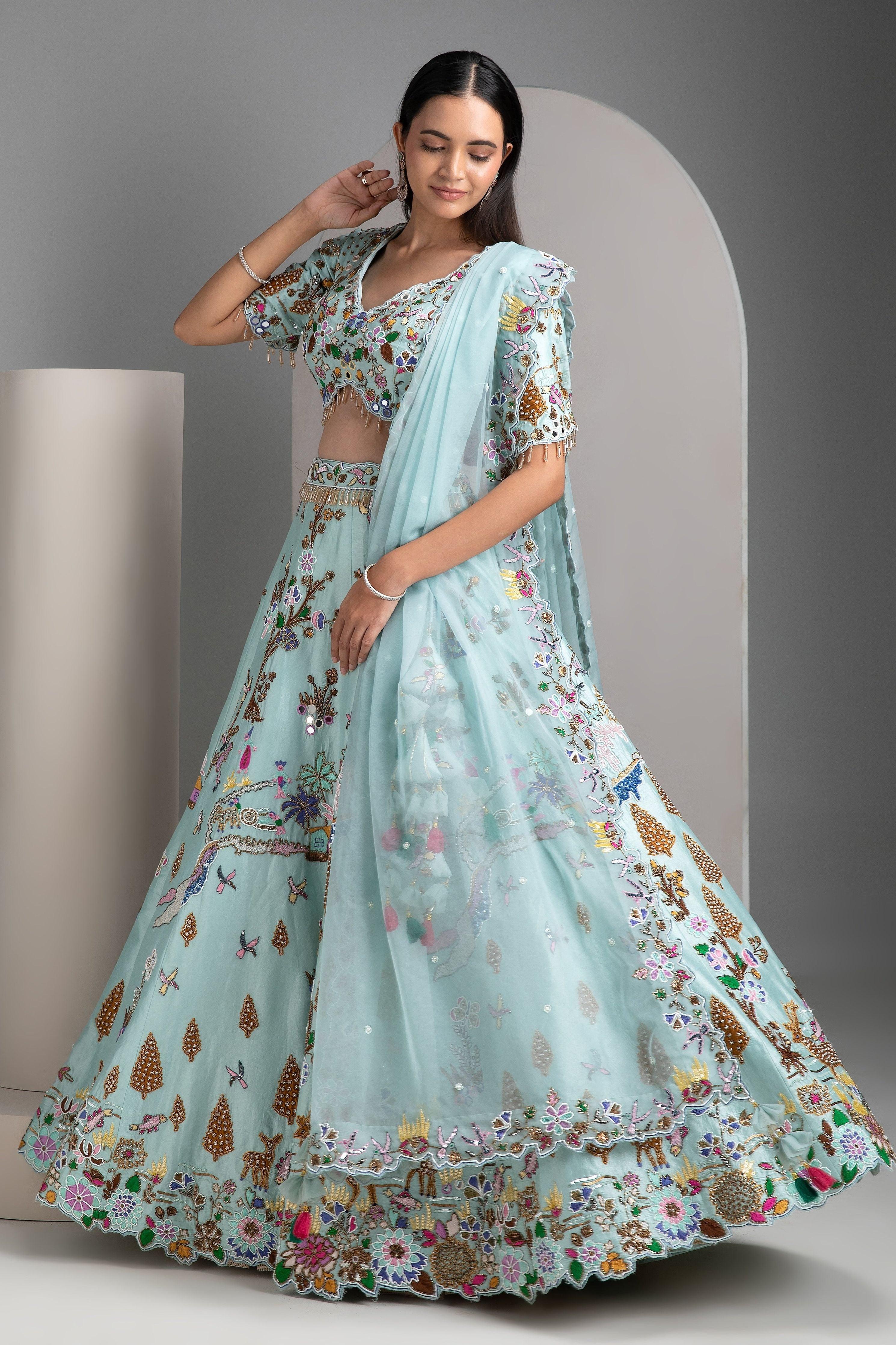 Aqua Blue Lehenga Set - Mokshaa