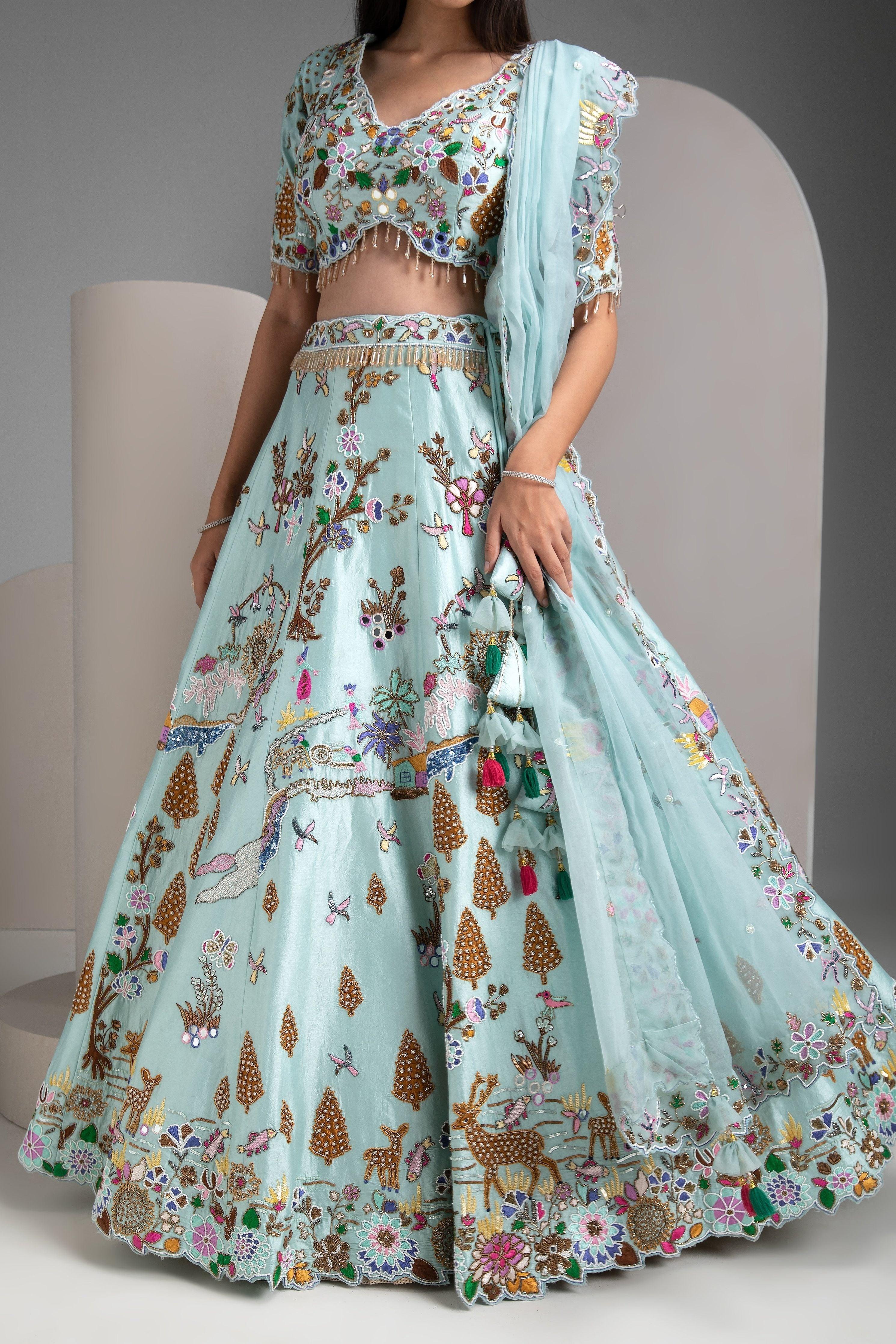 Aqua Blue Lehenga Set - Mokshaa
