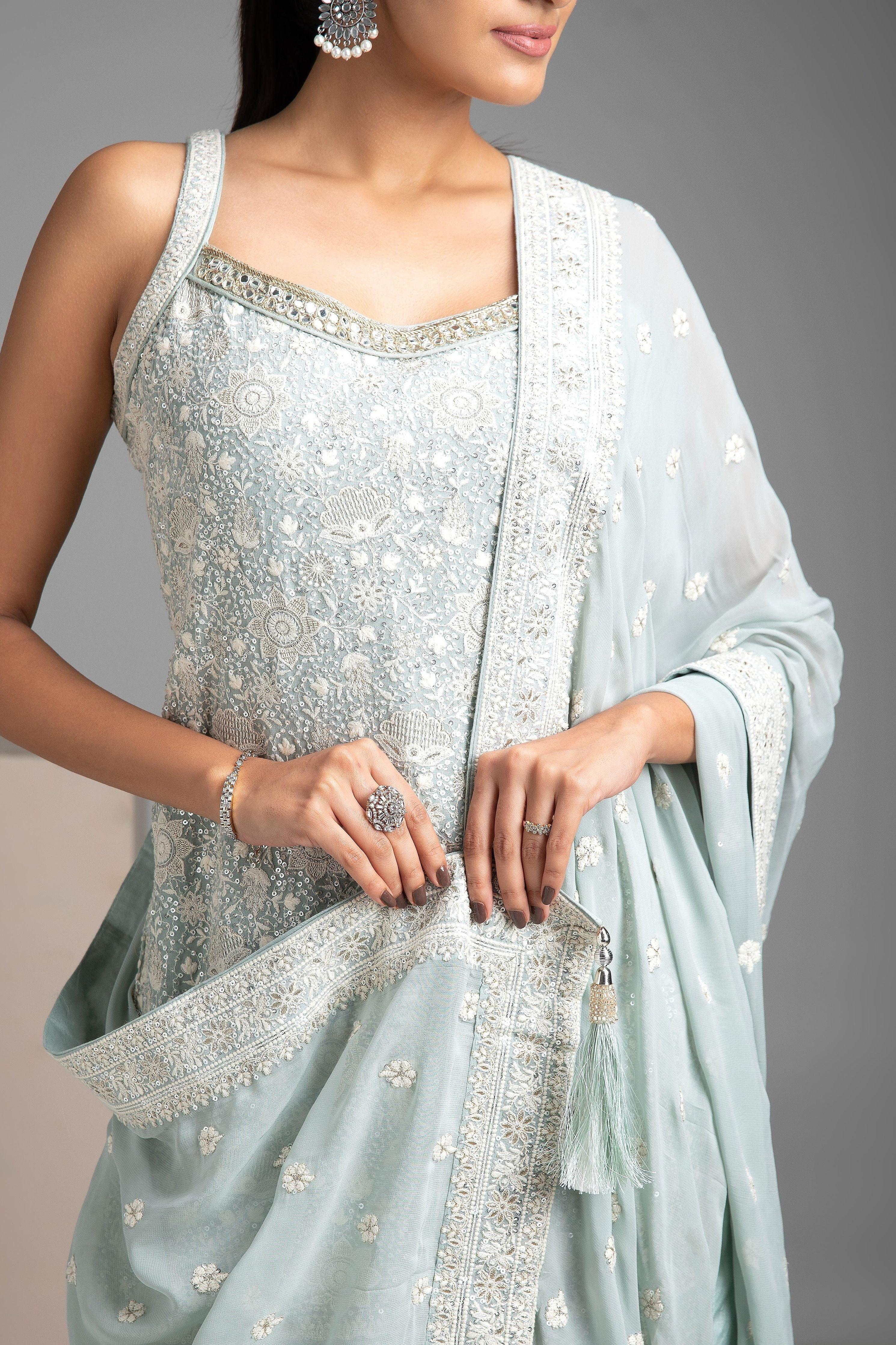 Pastel Blue Sharara Set - Mokshaa