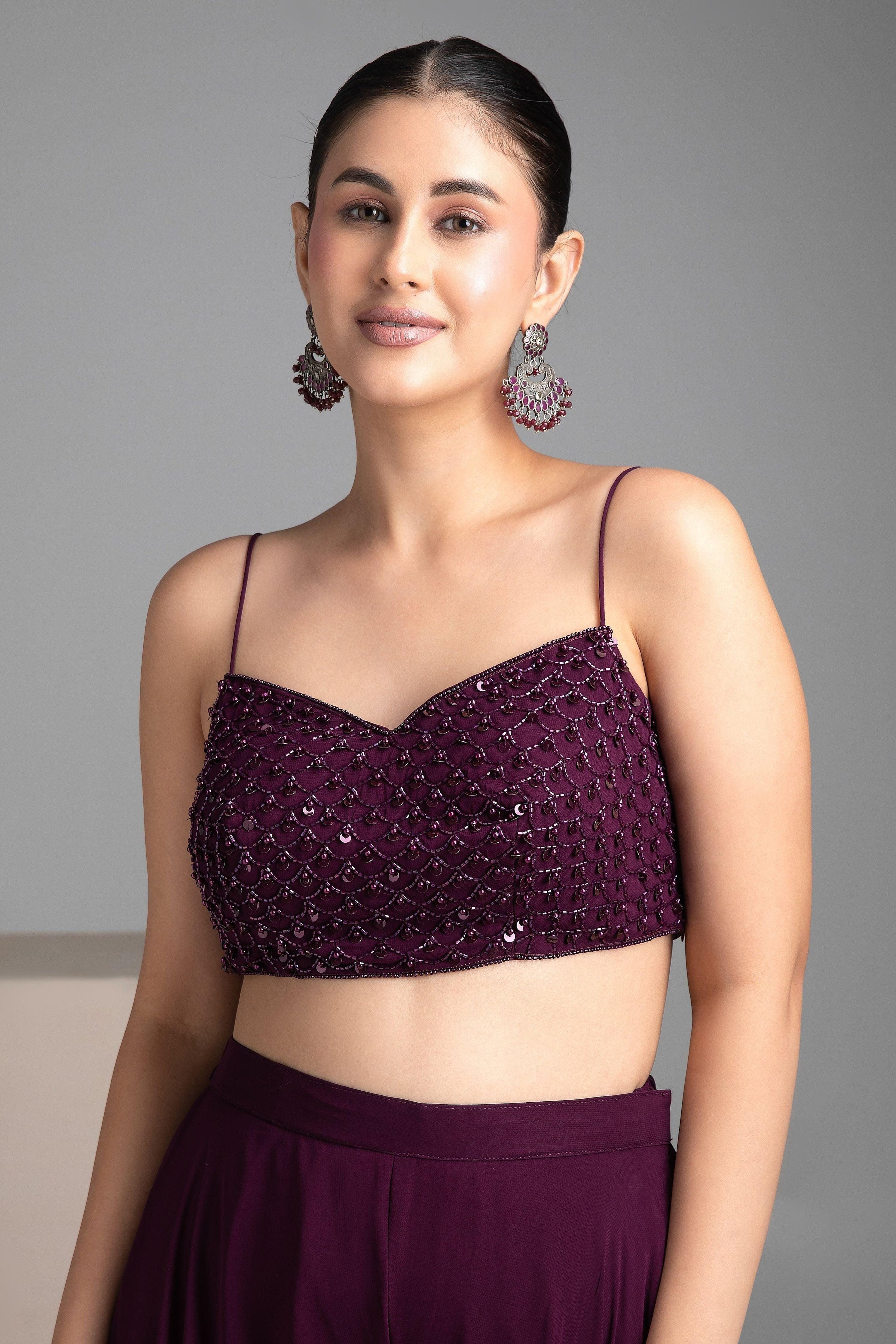 Maroon Palazzo Set with Cape - Mokshaa