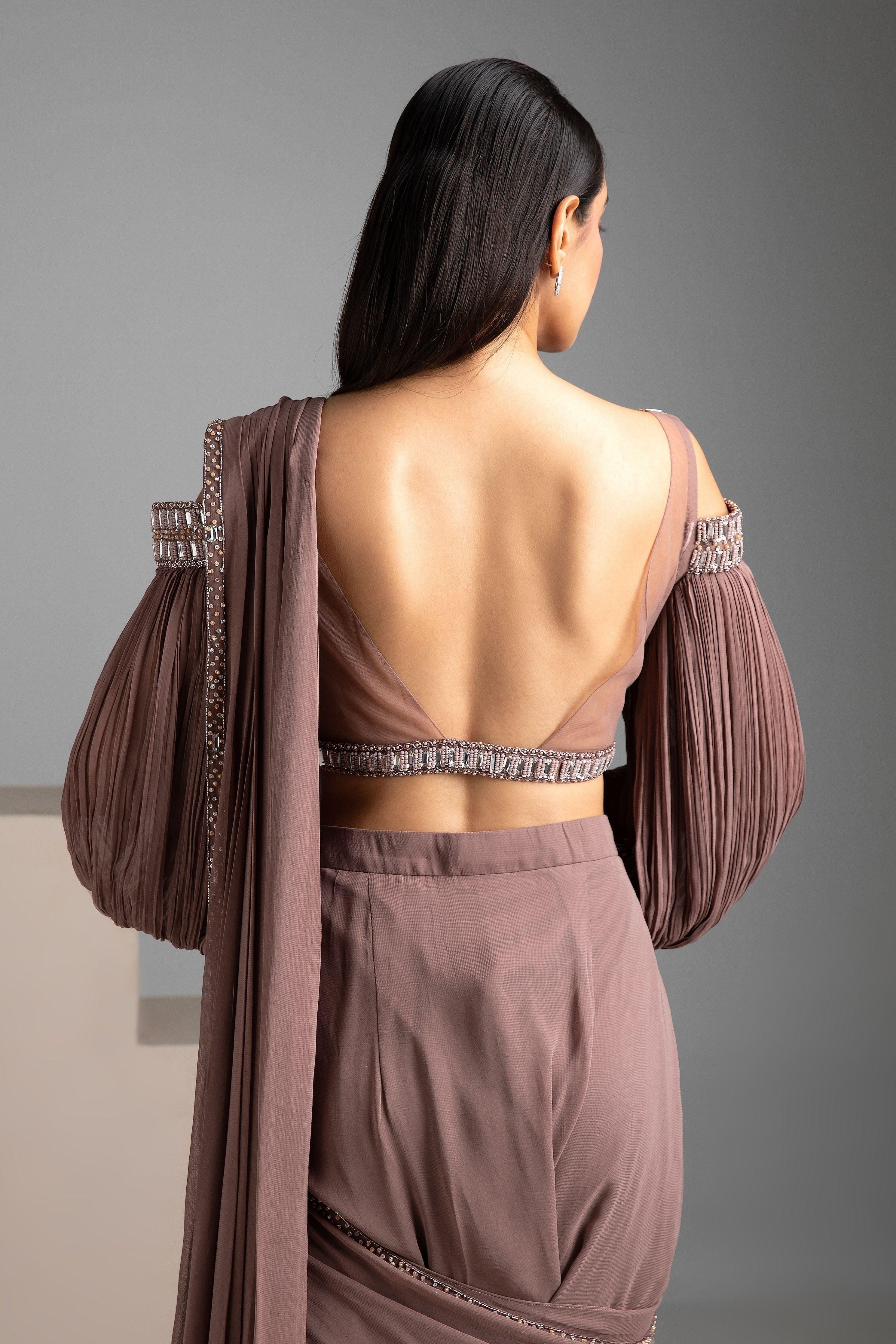 Rosy Brown Draped Saree - Mokshaa