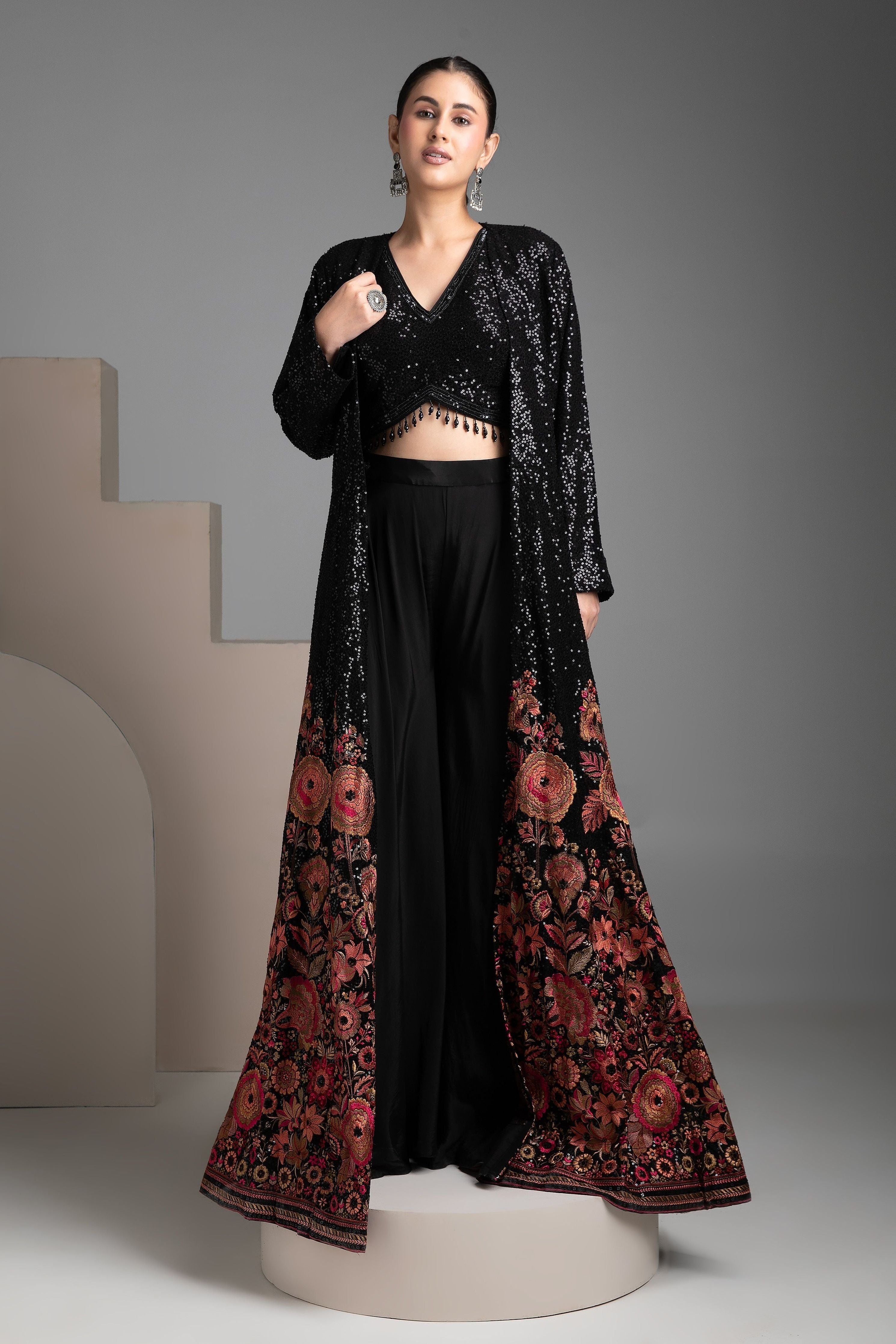 Black Georgette Indowestern Set - Mokshaa