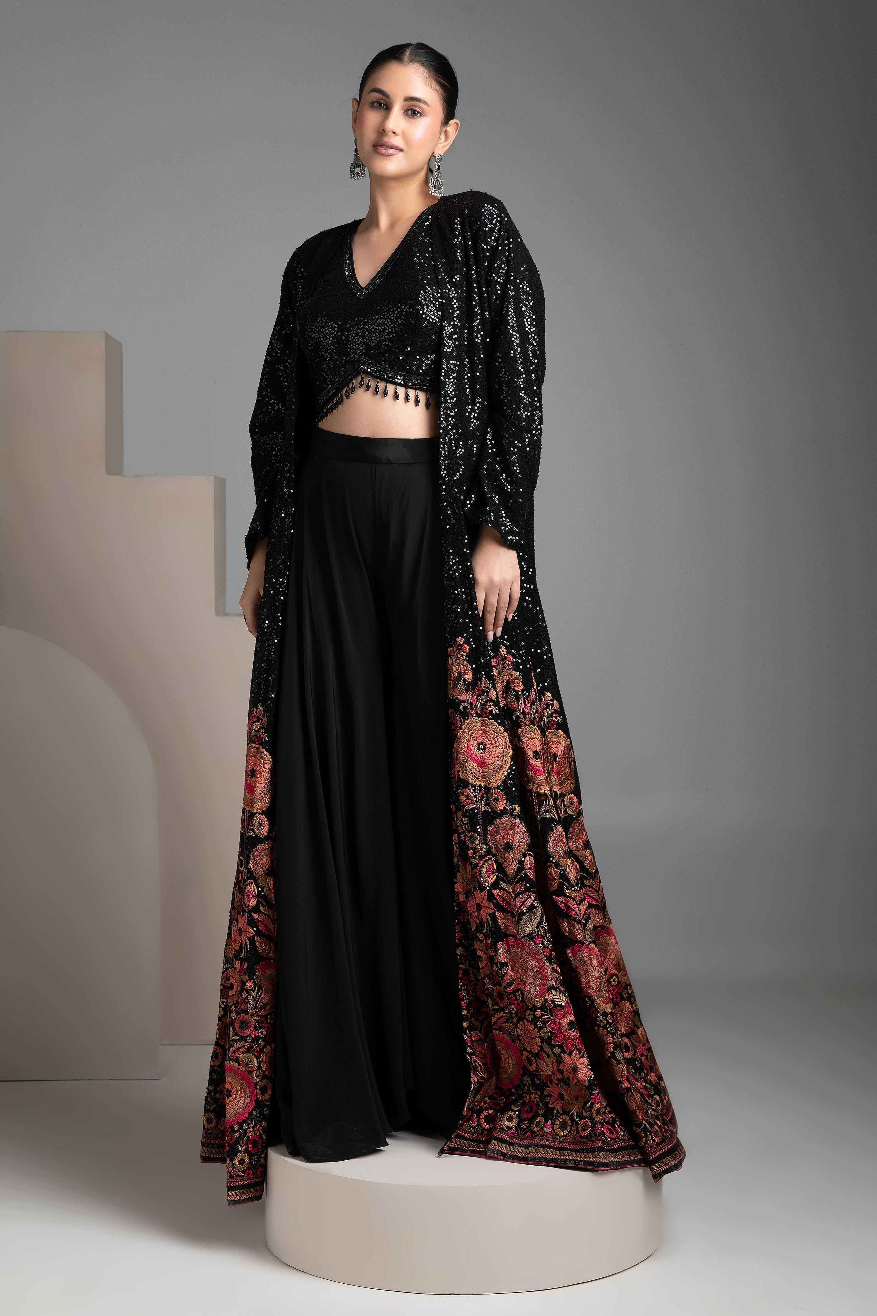 Black Georgette Indowestern Set - Mokshaa