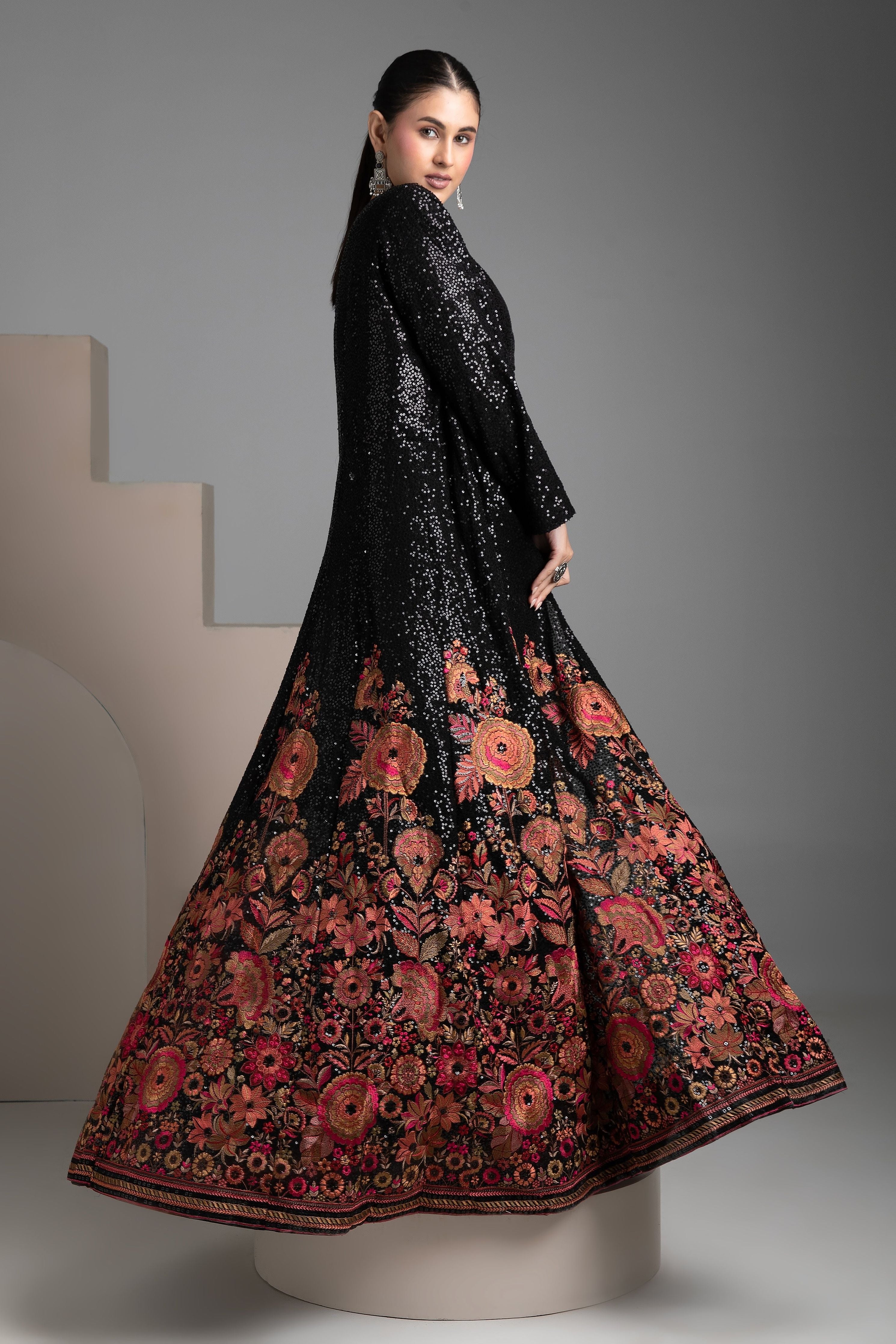 Black Georgette Indowestern Set - Mokshaa