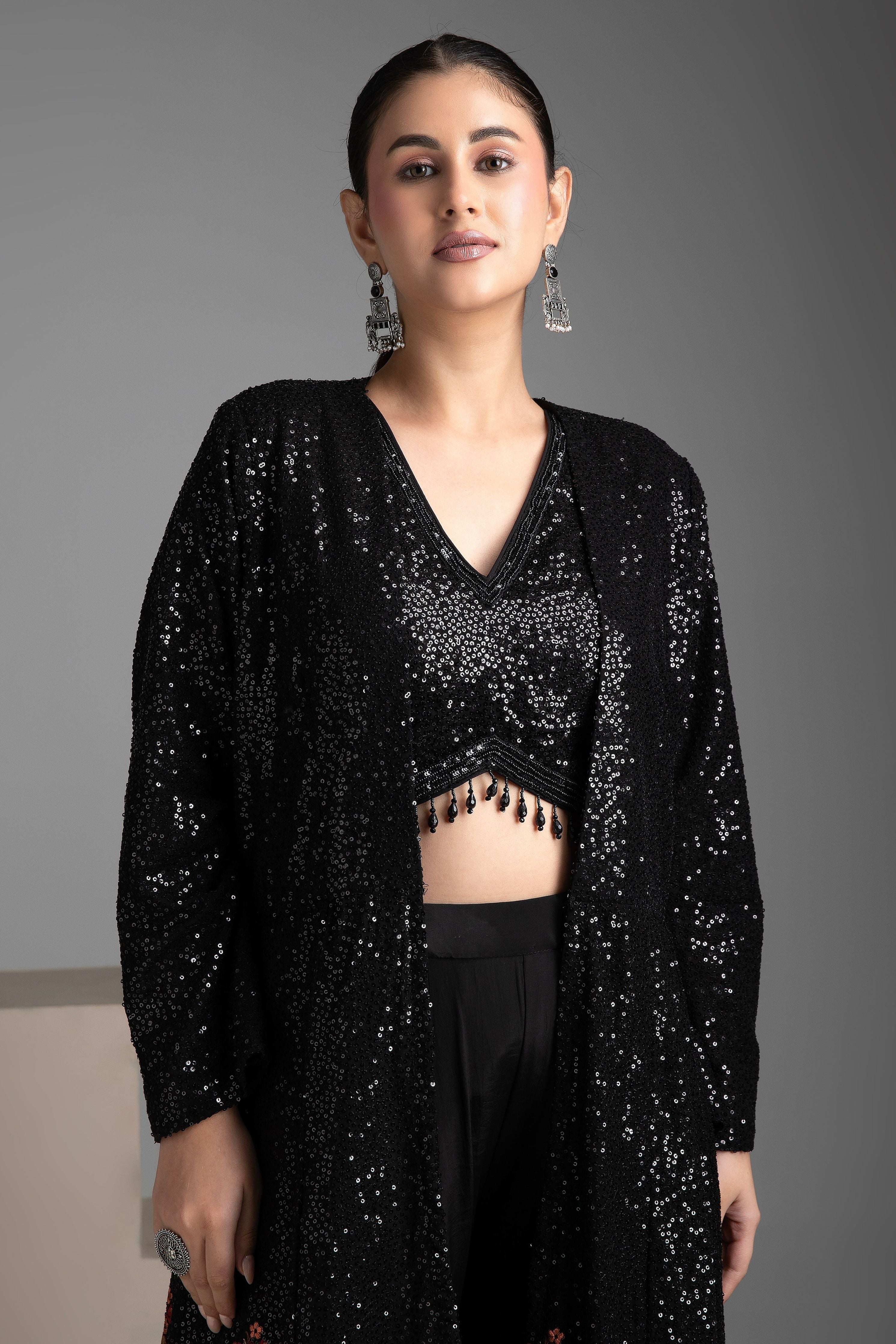 Black Georgette Indowestern Set - Mokshaa