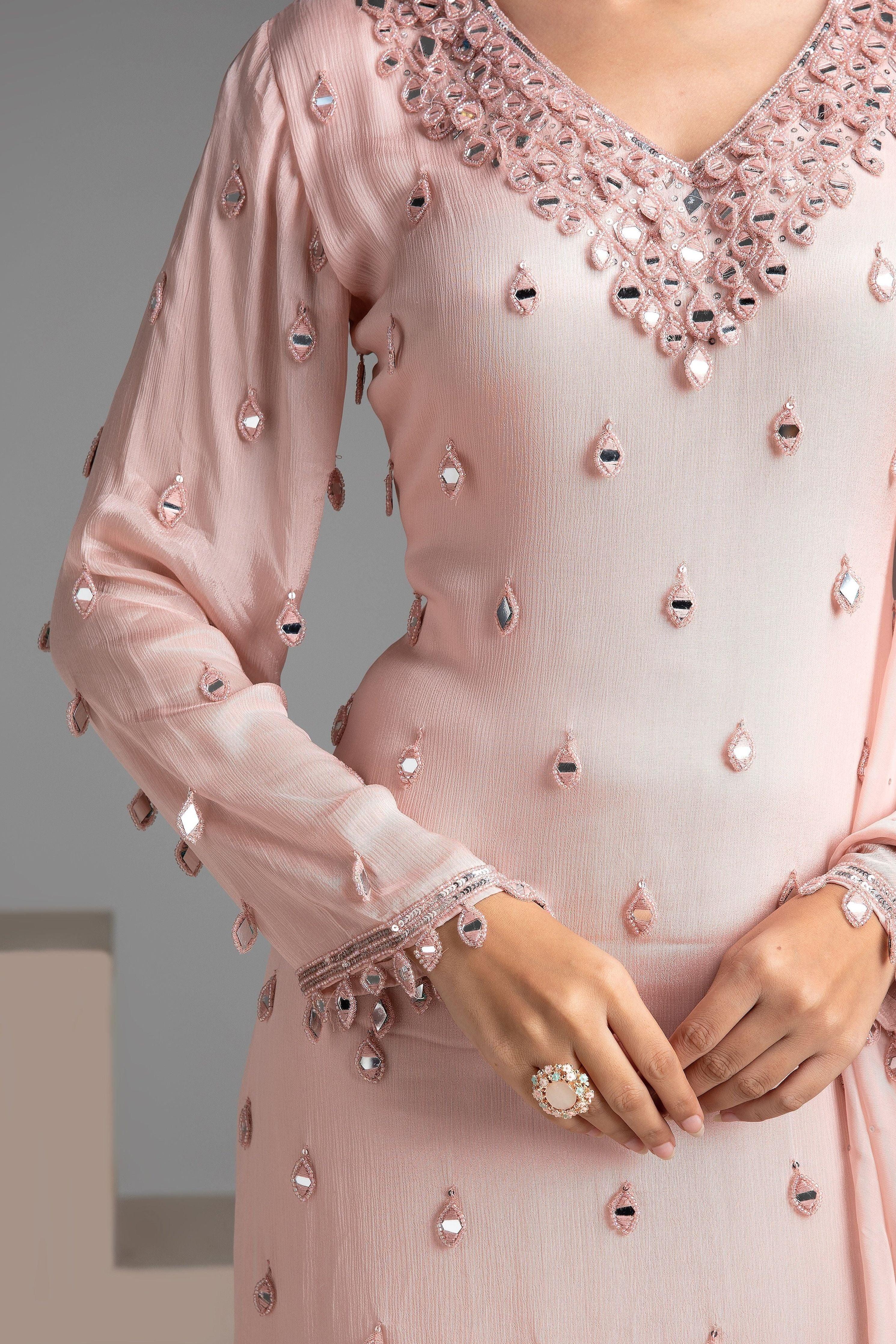 Peach chinon sharara set - Mokshaa