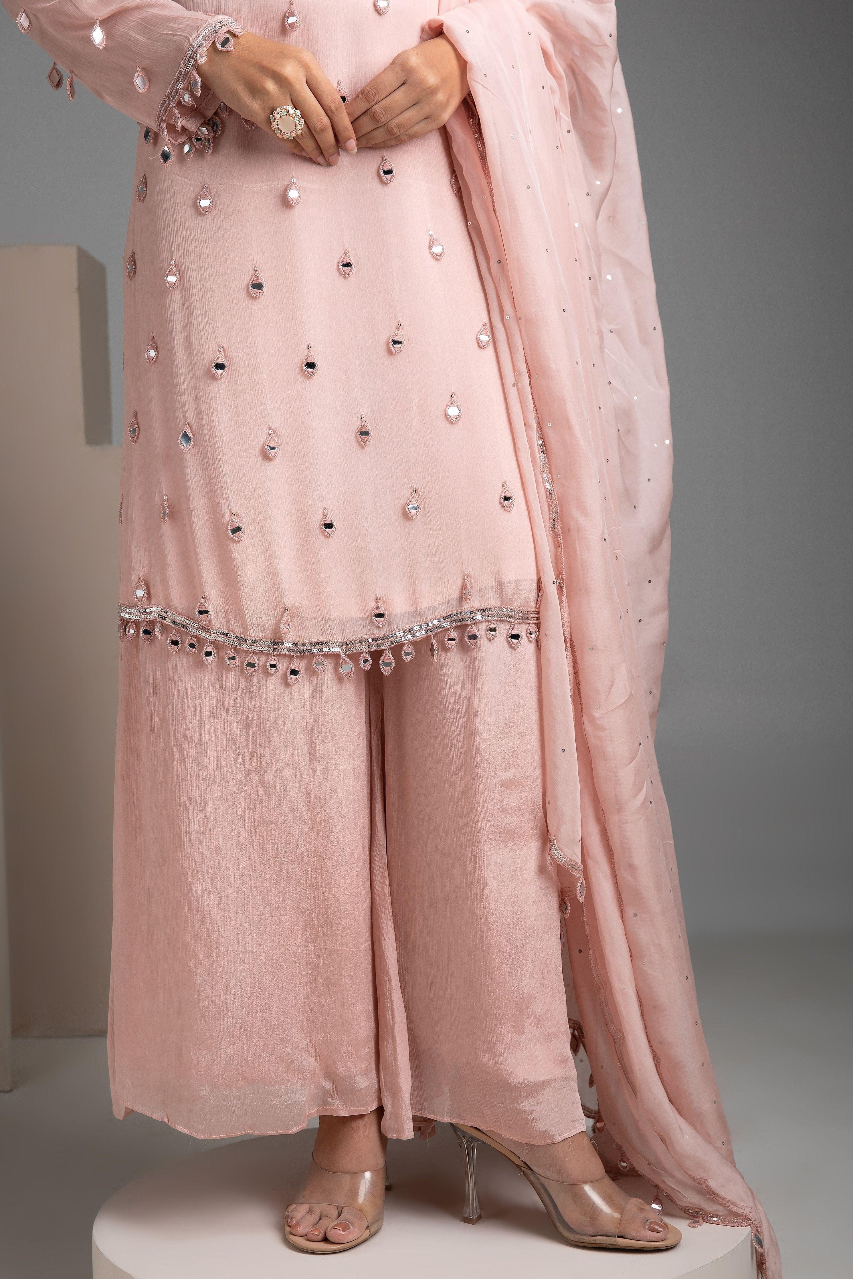 Peach chinon sharara set - Mokshaa