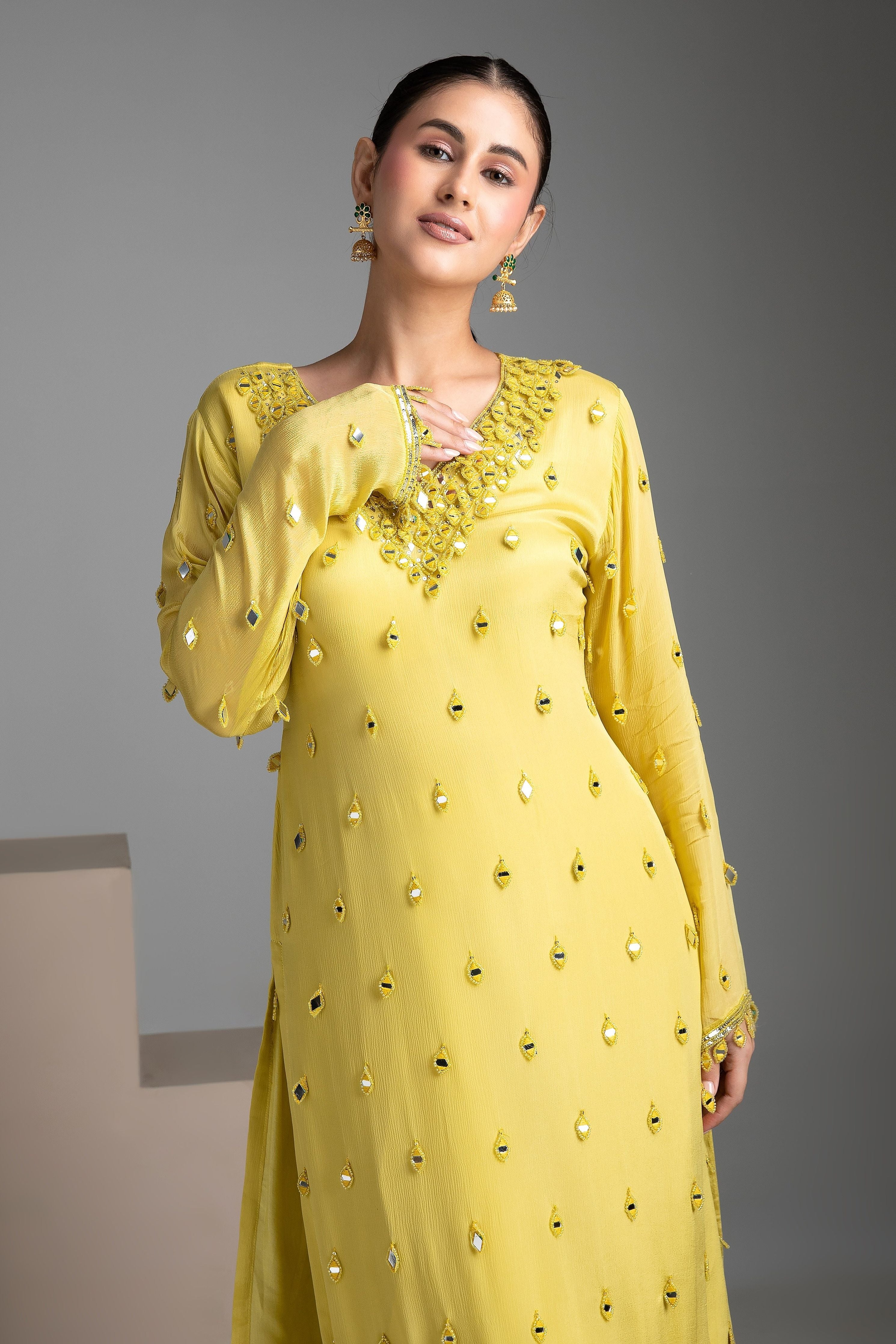 Lemon Yellow chinon sharara set - Mokshaa