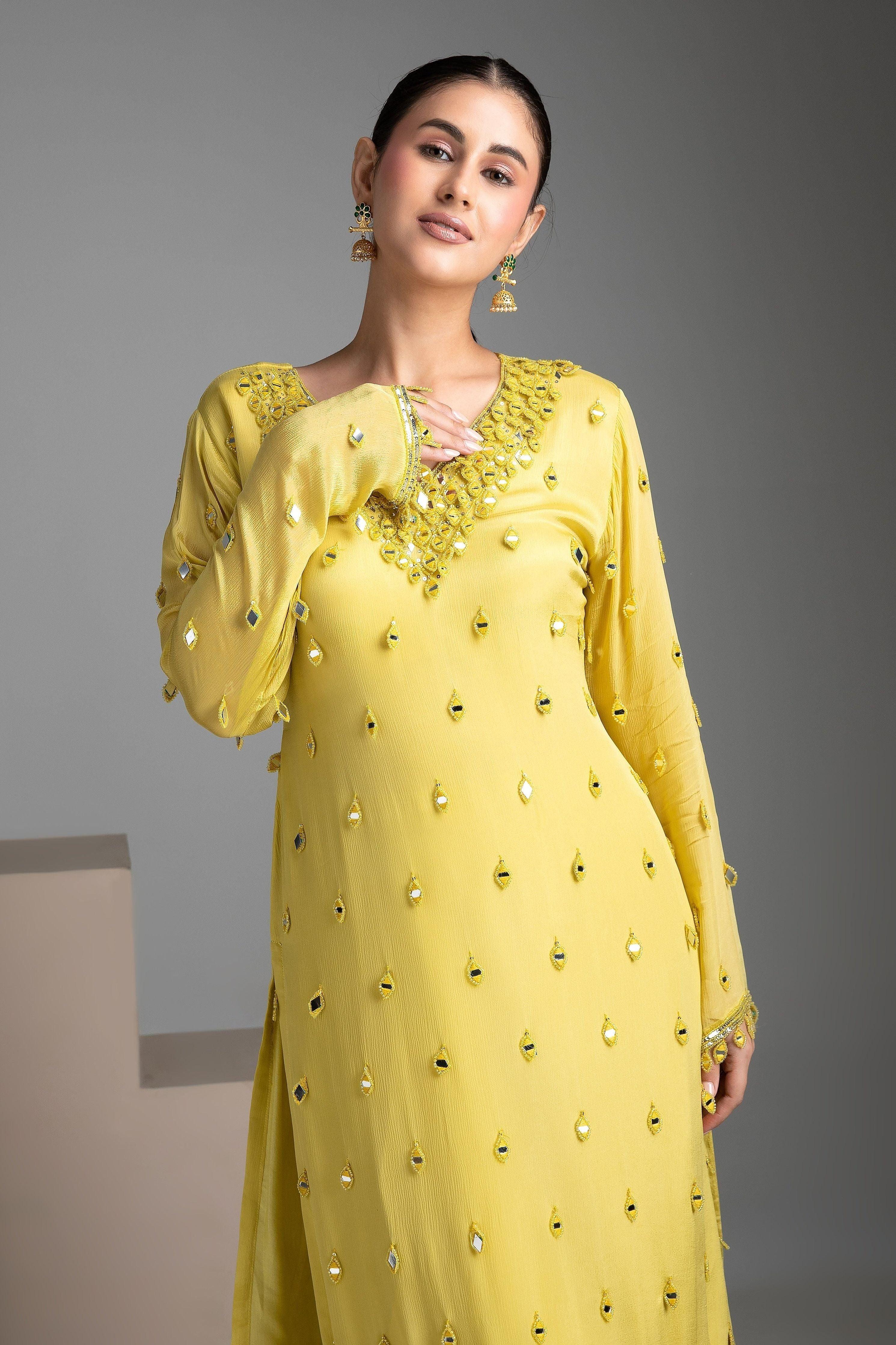 Lemon Yellow chinon sharara set - Mokshaa