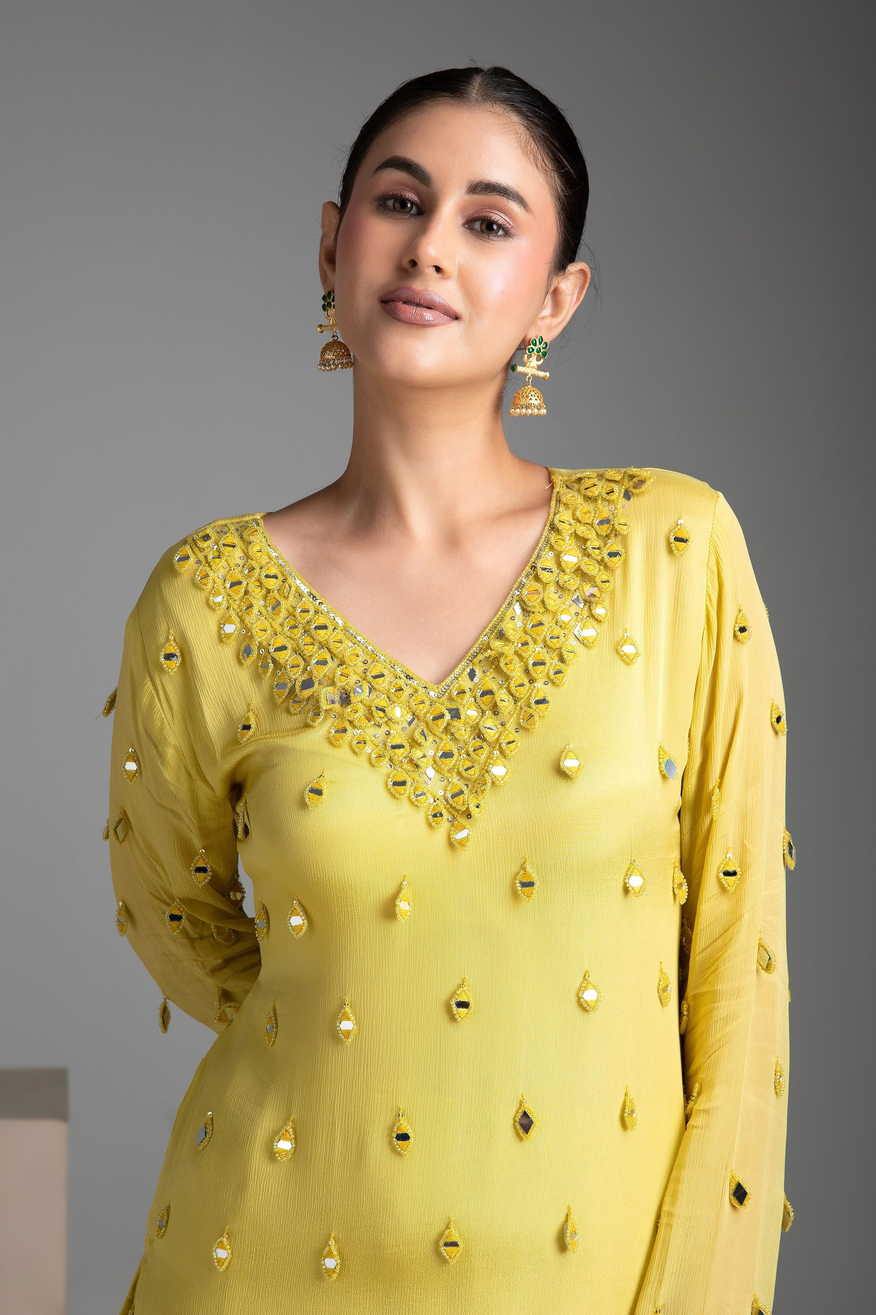 Lemon Yellow chinon sharara set - Mokshaa