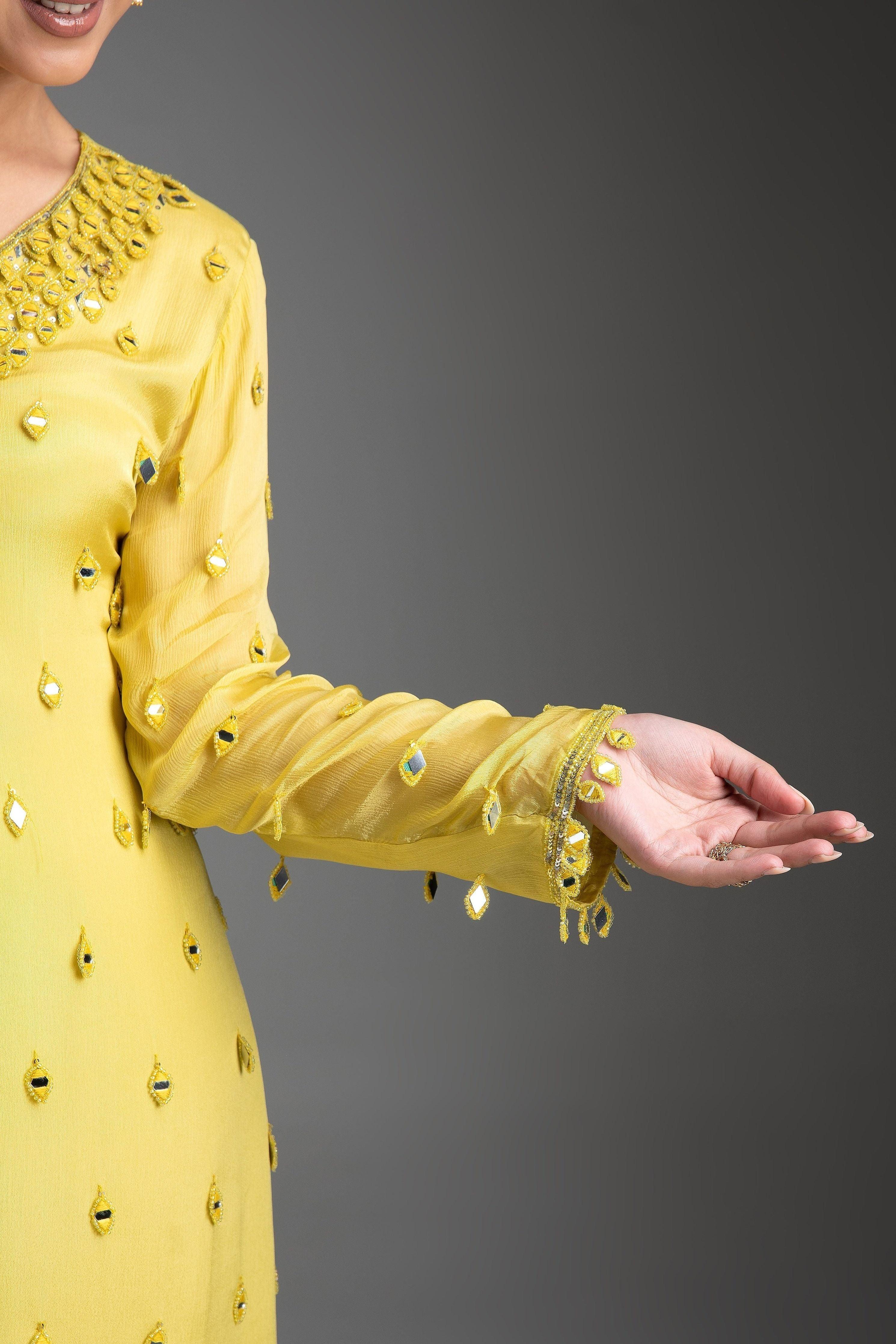 Lemon Yellow chinon sharara set - Mokshaa