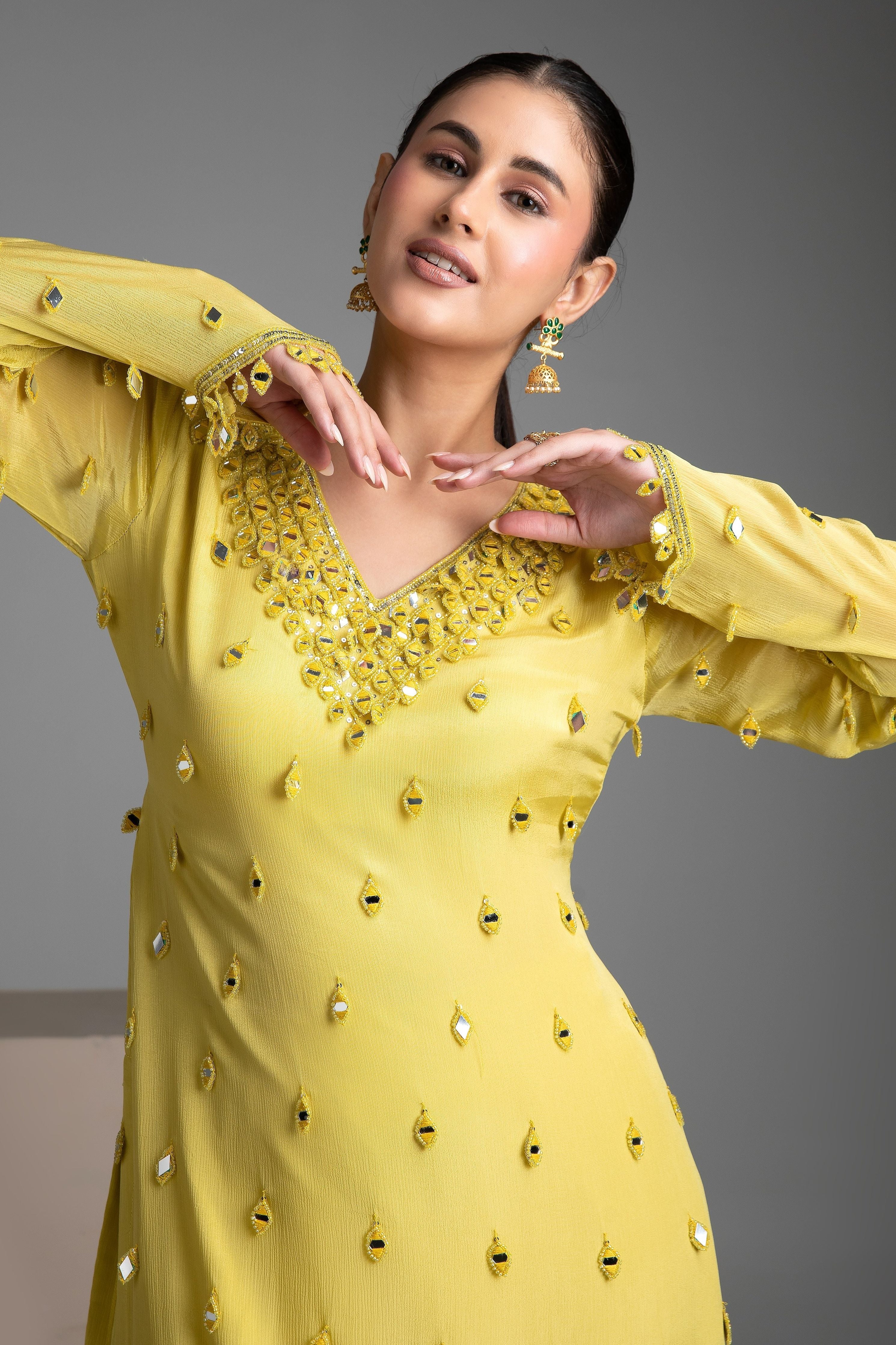 Lemon Yellow chinon sharara set - Mokshaa