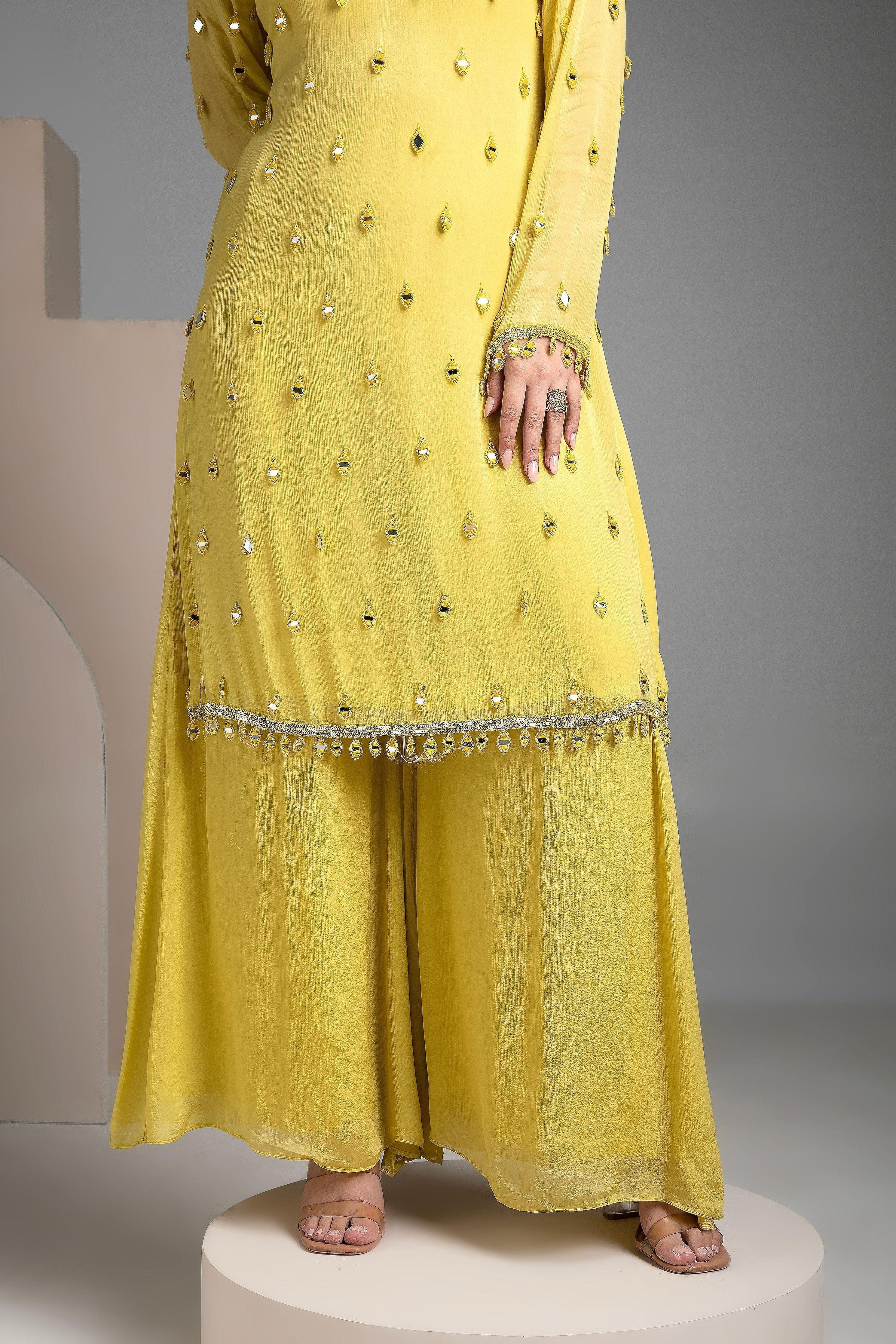 Lemon Yellow chinon sharara set - Mokshaa