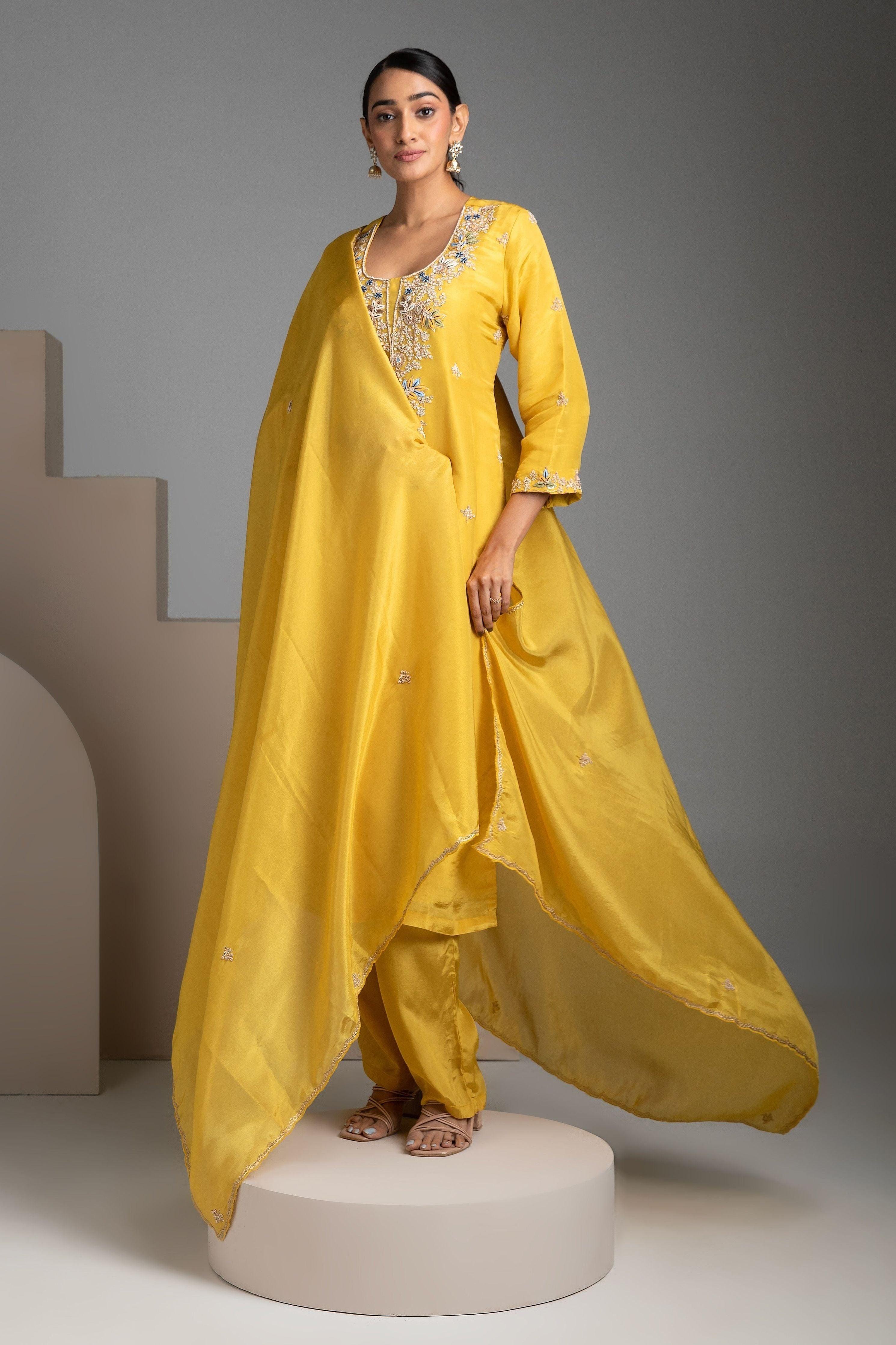 Yellow Tissue silk salwar Set - Mokshaa