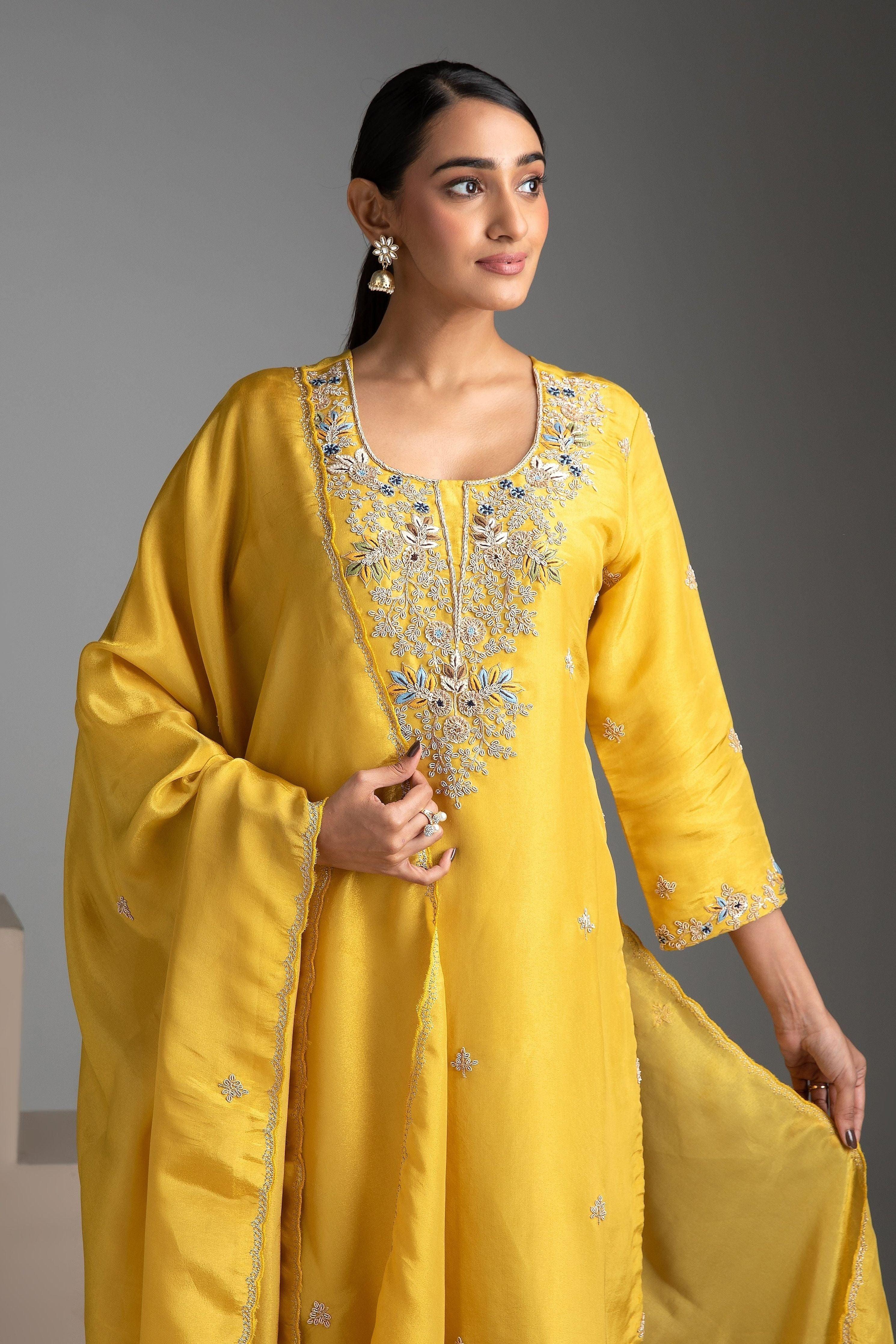 Yellow Tissue silk salwar Set - Mokshaa