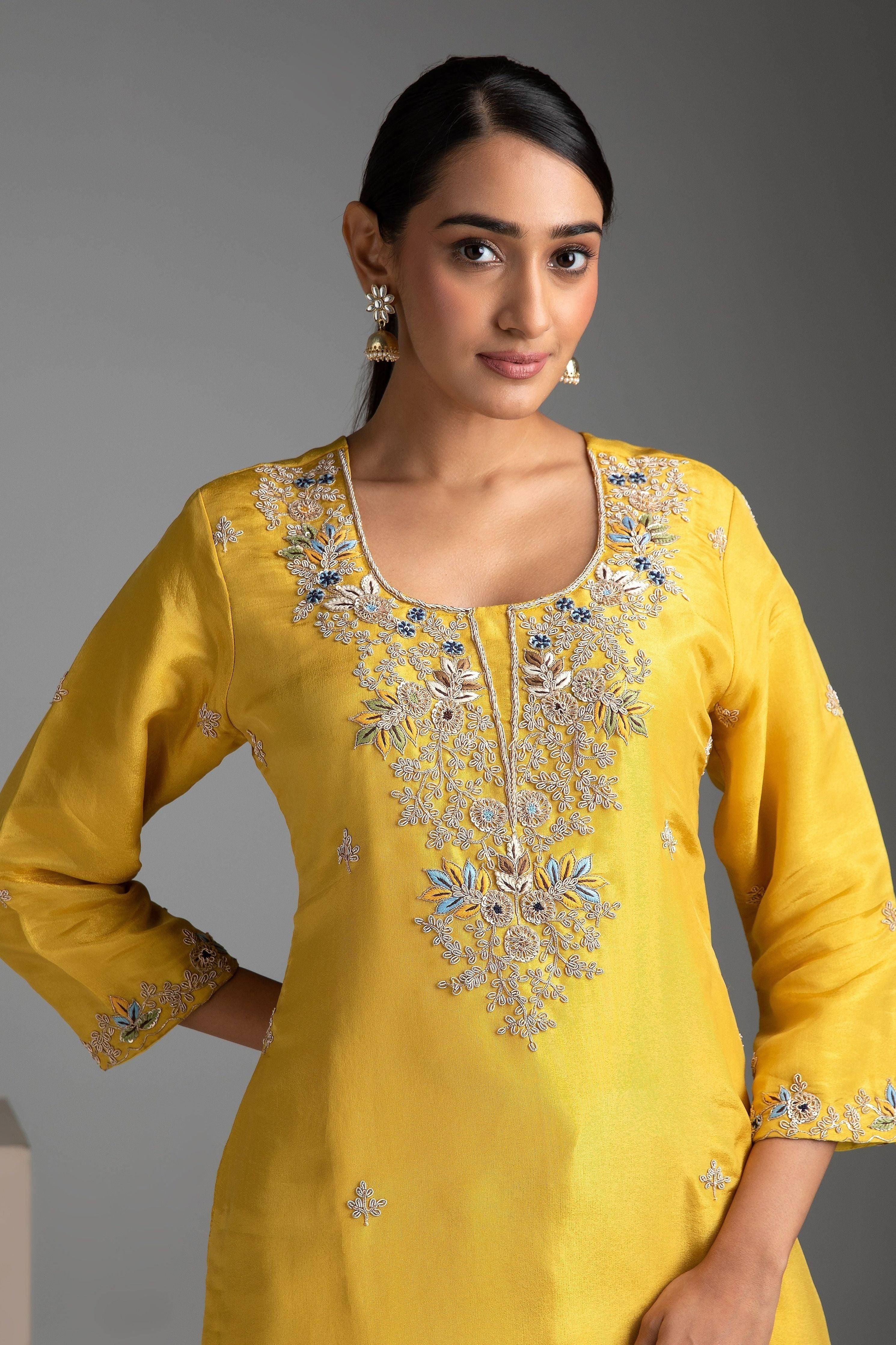 Yellow Tissue silk salwar Set - Mokshaa