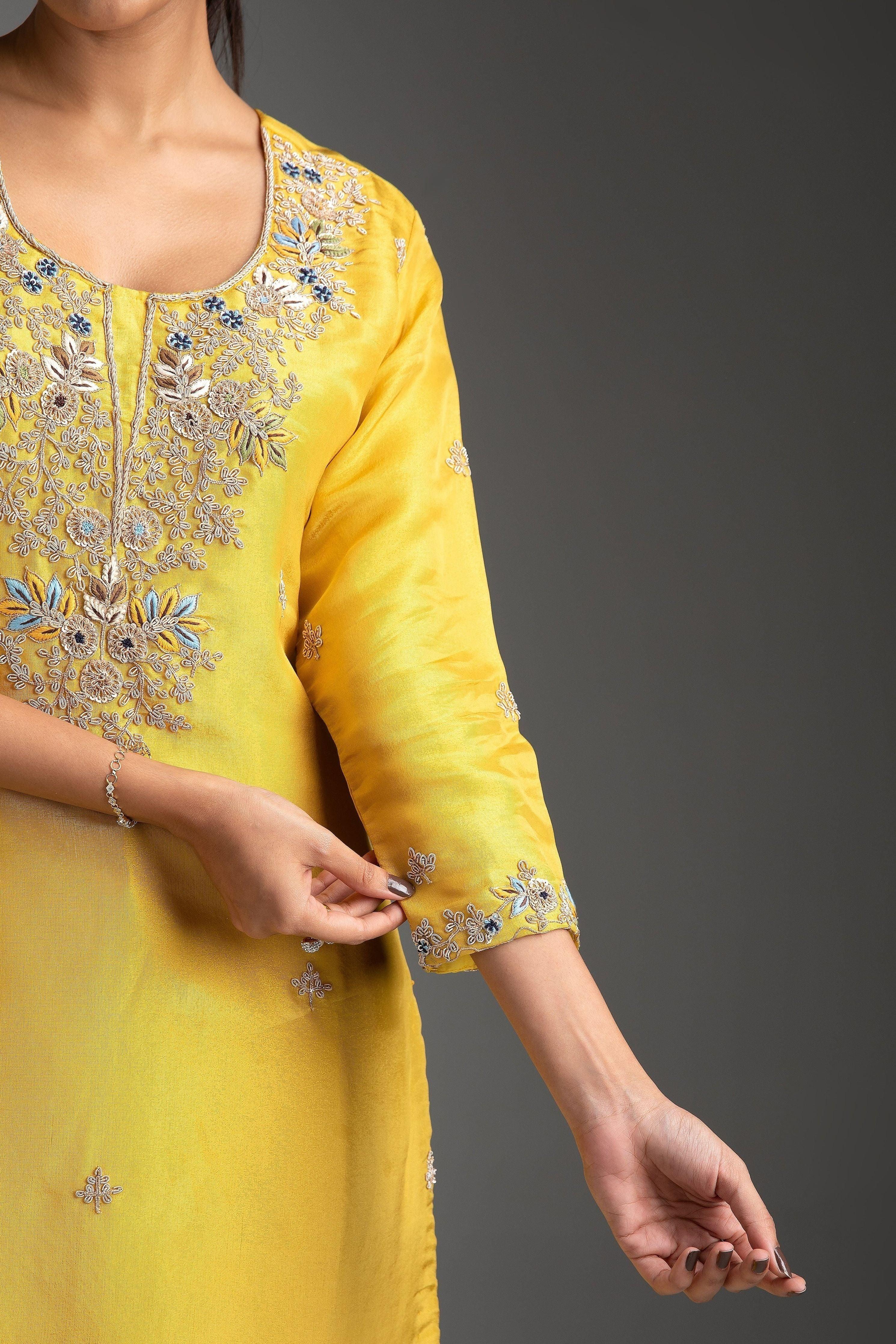 Yellow Tissue silk salwar Set - Mokshaa