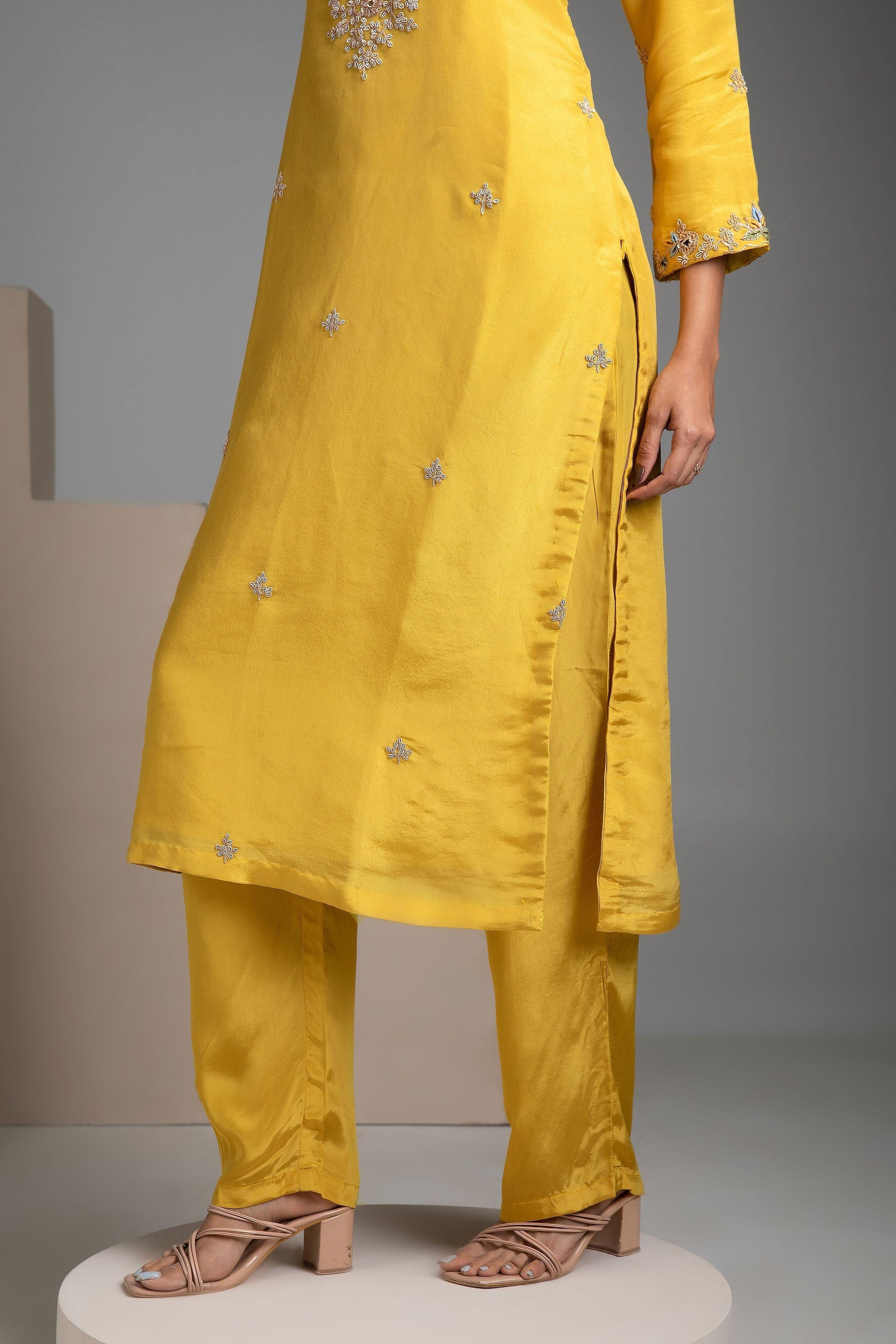 Yellow Tissue silk salwar Set - Mokshaa