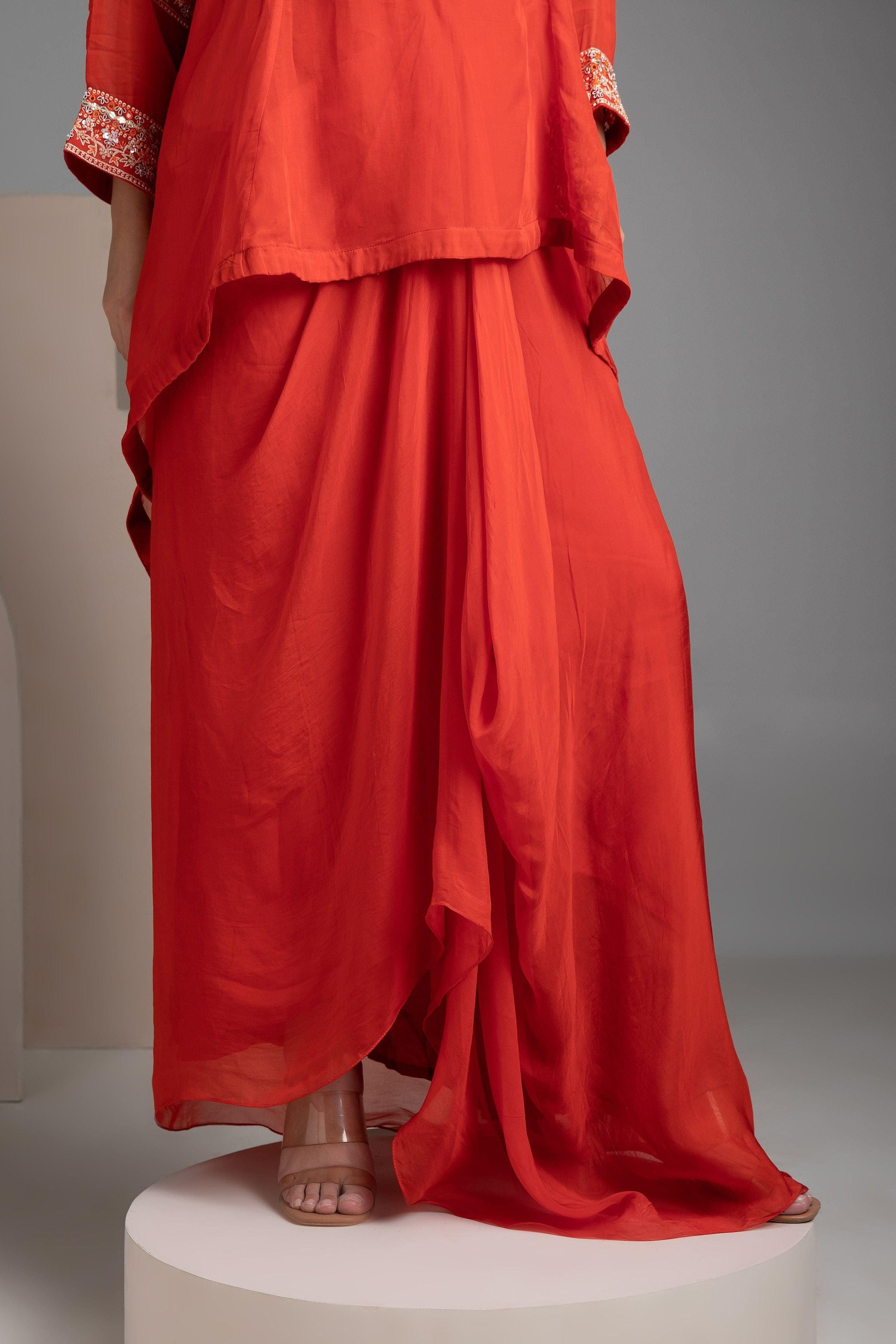 Orange Indo-Western Short Kaftan Set - Mokshaa