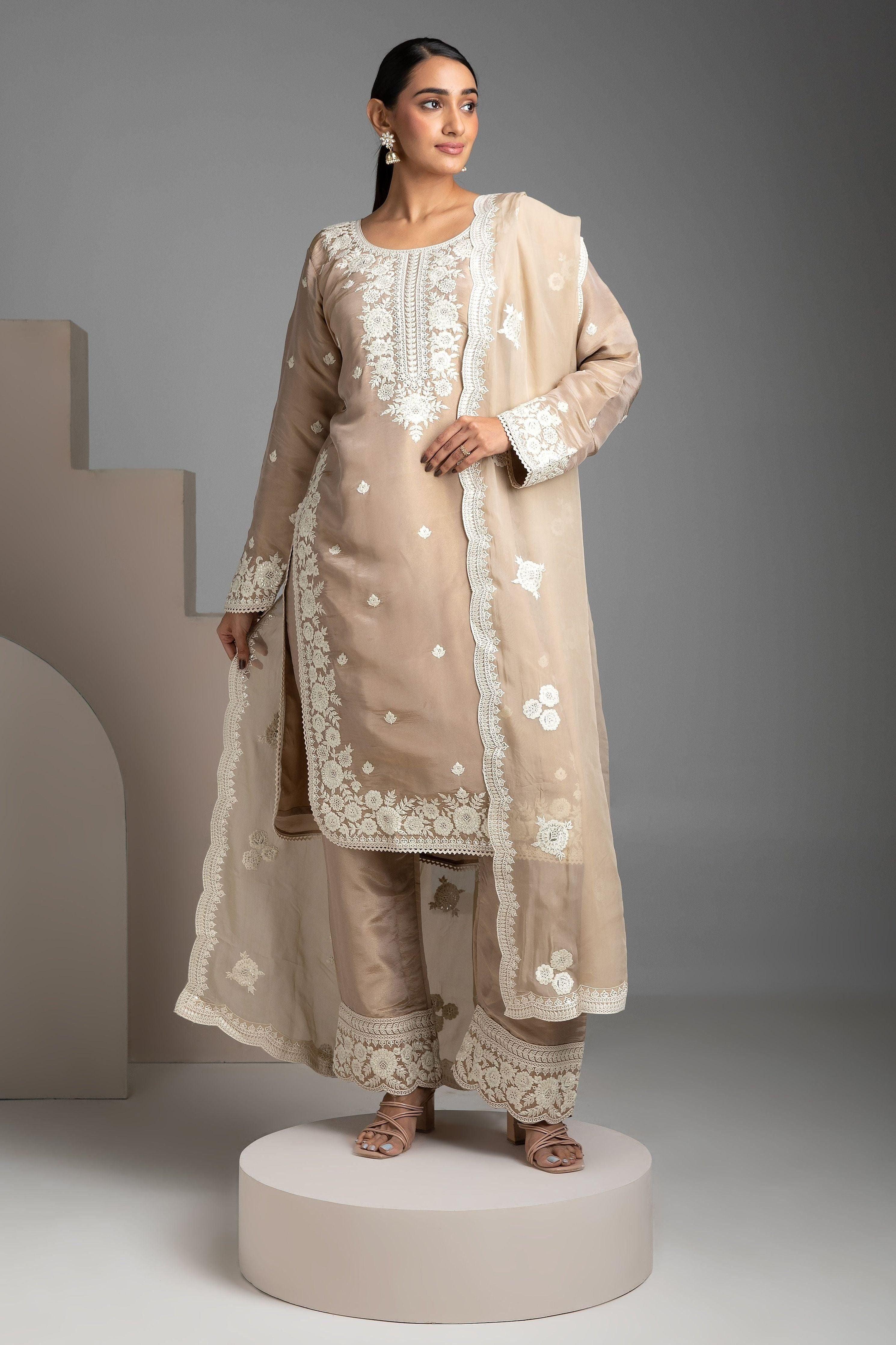 Beige Tissue Salwar Set - Mokshaa