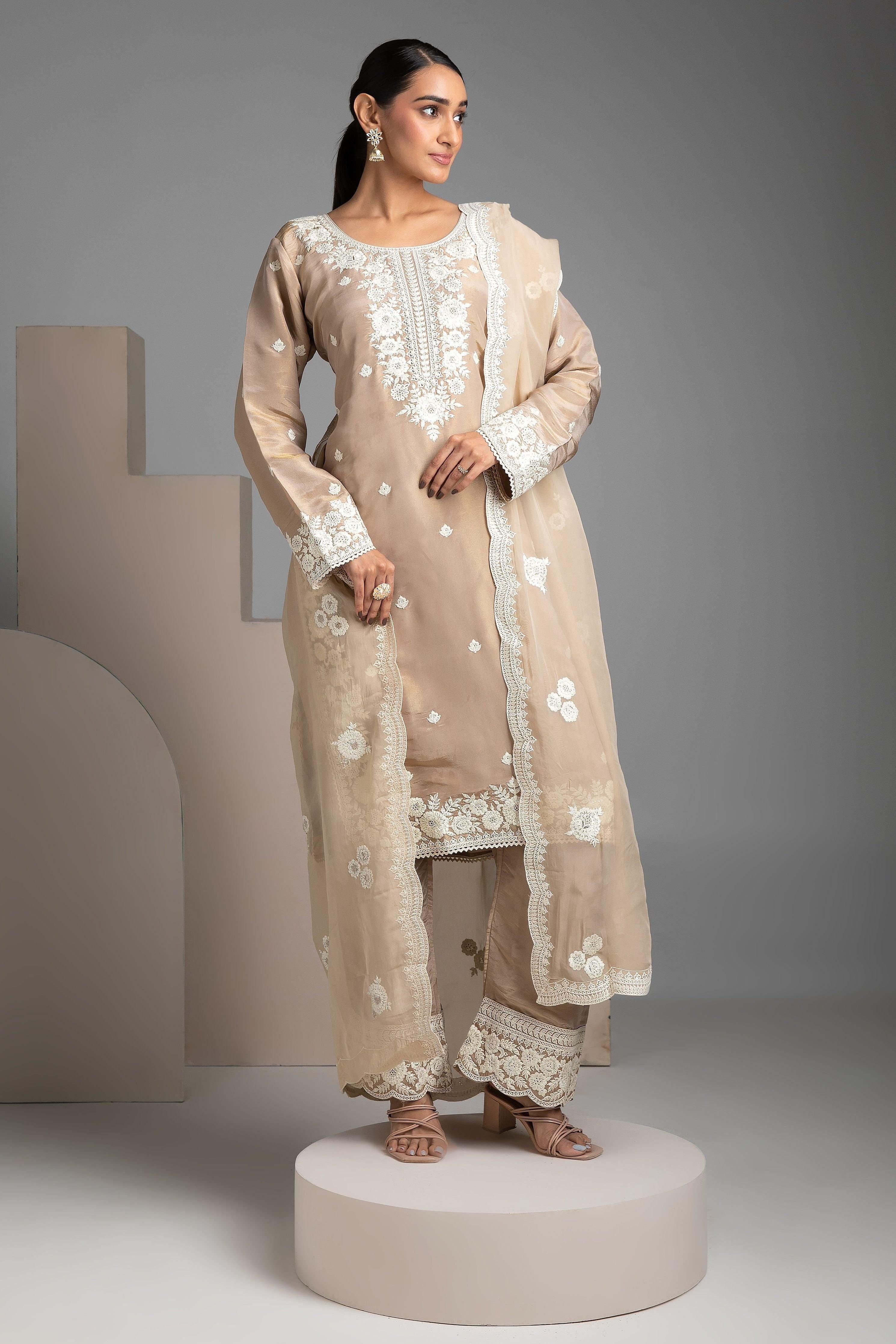 Beige Tissue Salwar Set - Mokshaa