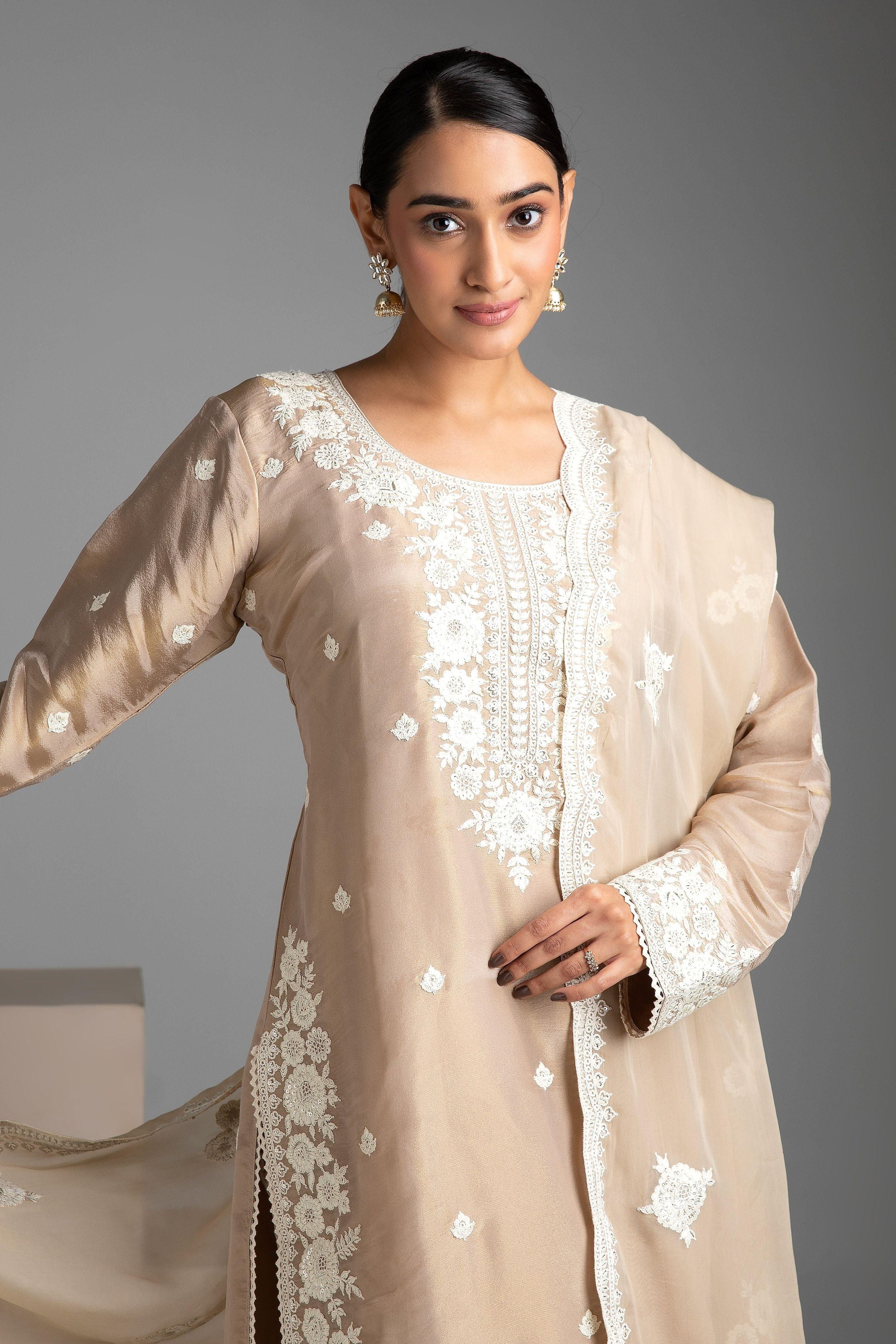 Beige Tissue Salwar Set - Mokshaa