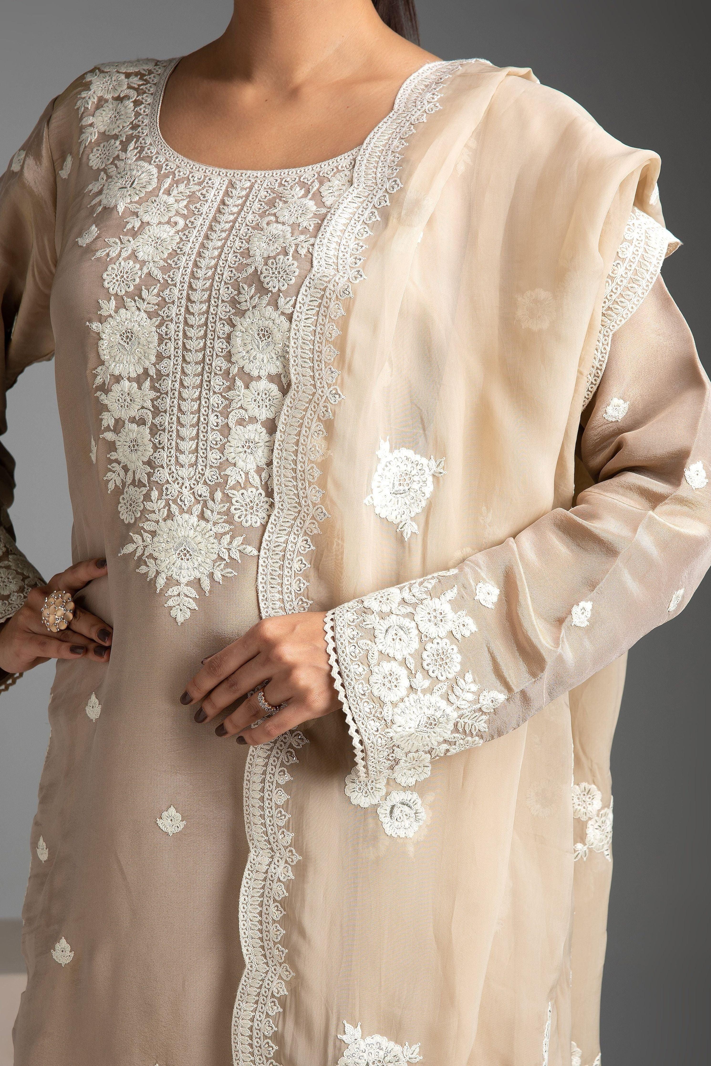 Beige Tissue Salwar Set - Mokshaa