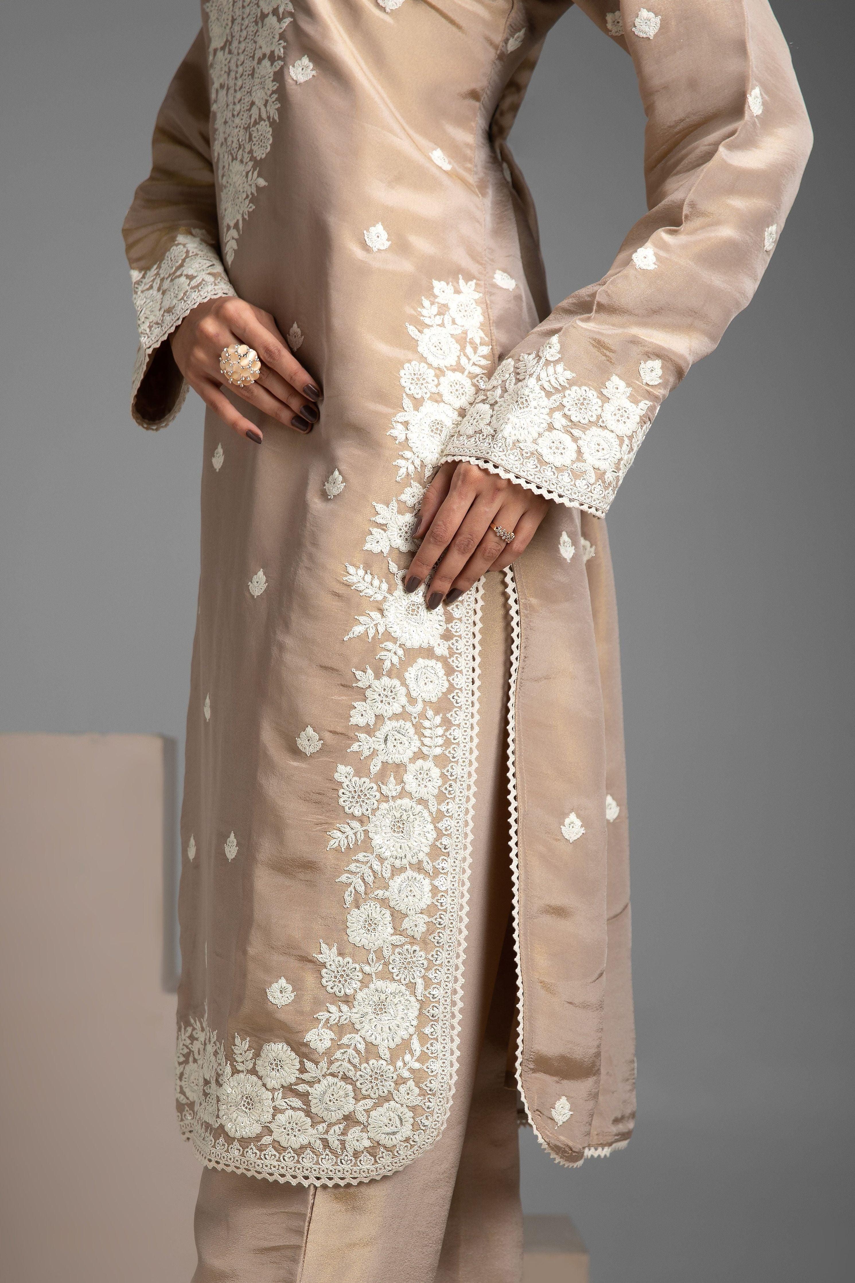 Beige Tissue Salwar Set - Mokshaa