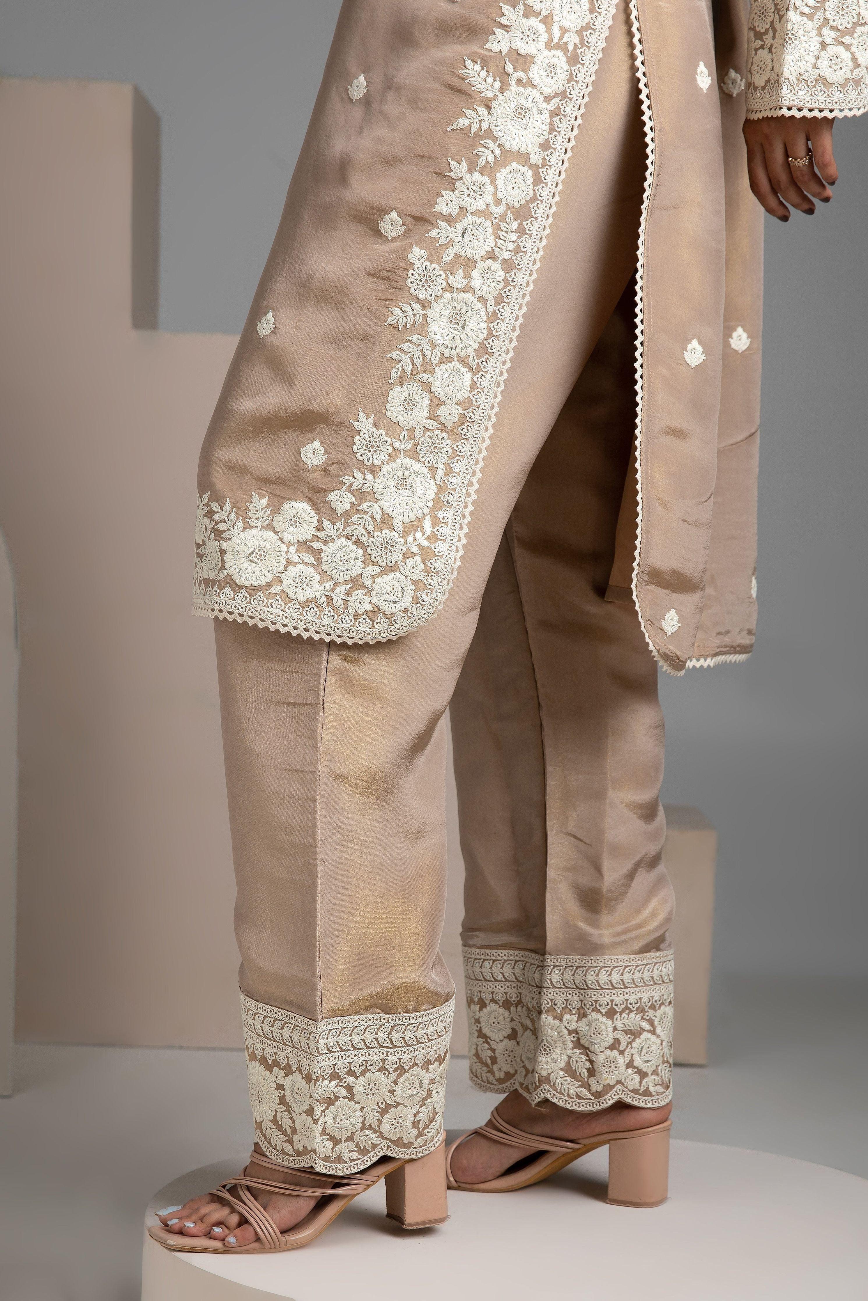 Beige Tissue Salwar Set - Mokshaa