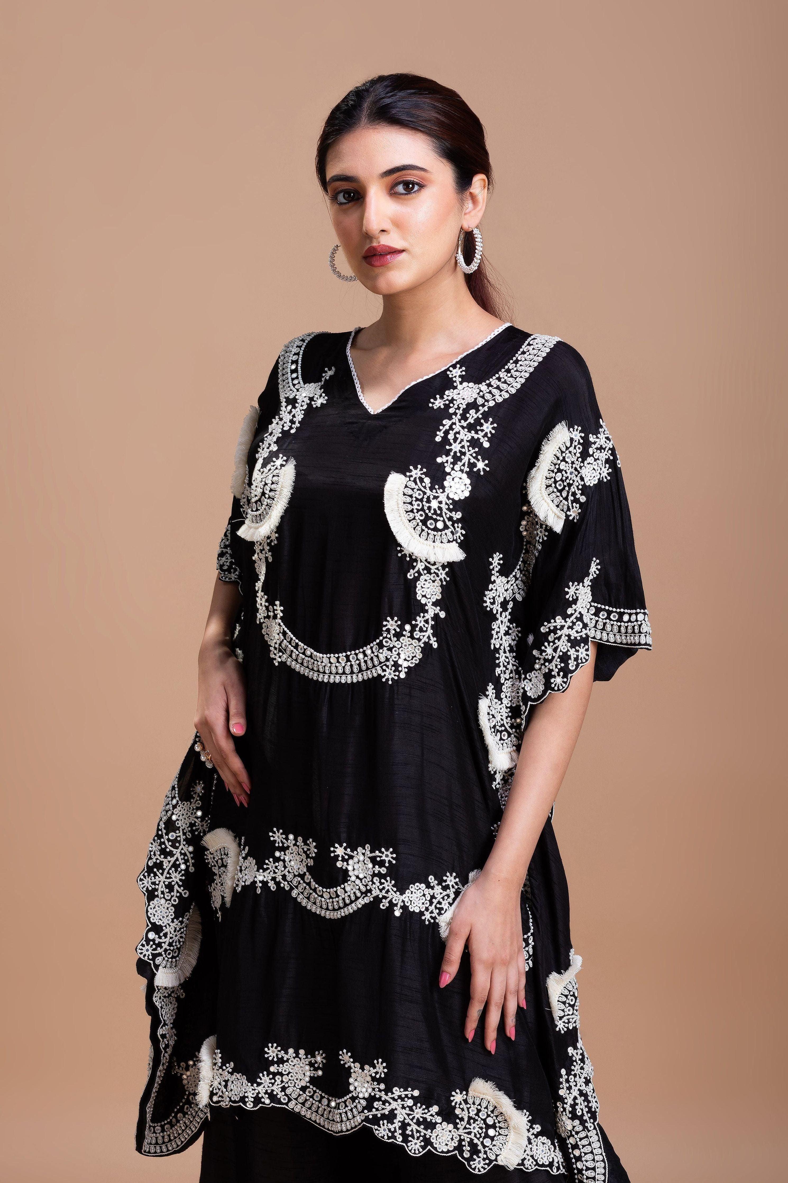Timeless Black Silk Kaftan Set  Mokshaa