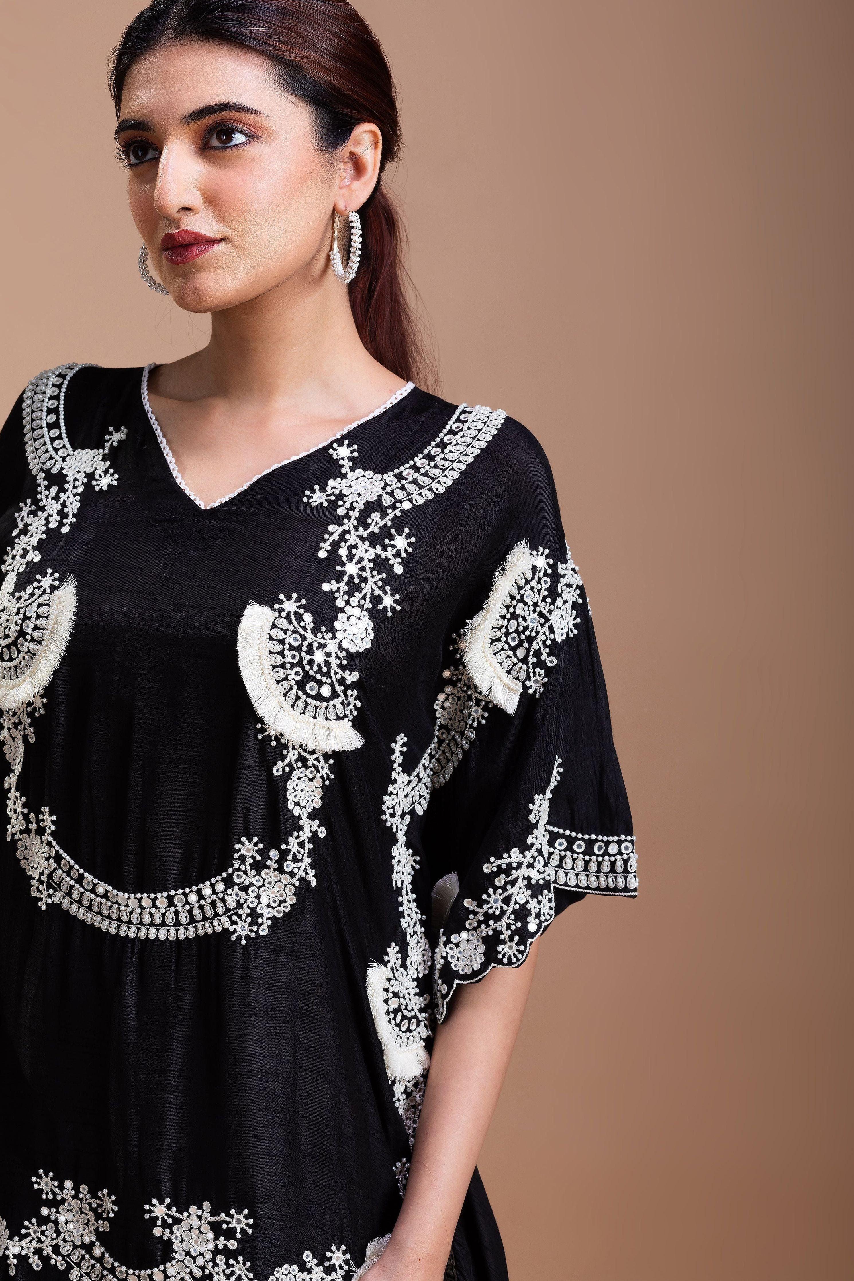 Timeless Black Silk Kaftan Set  Mokshaa