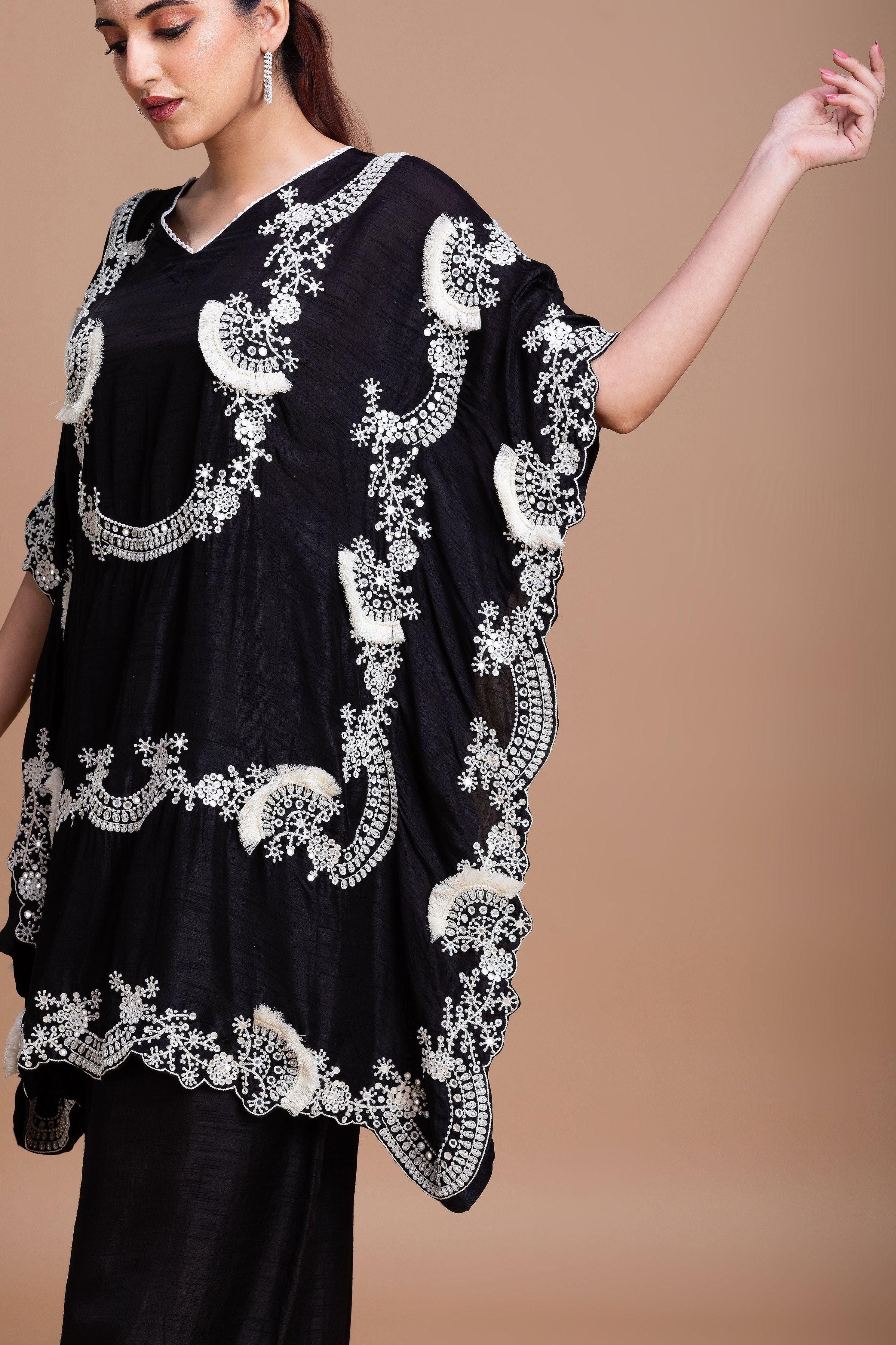 Timeless Black Silk Kaftan Set  Mokshaa