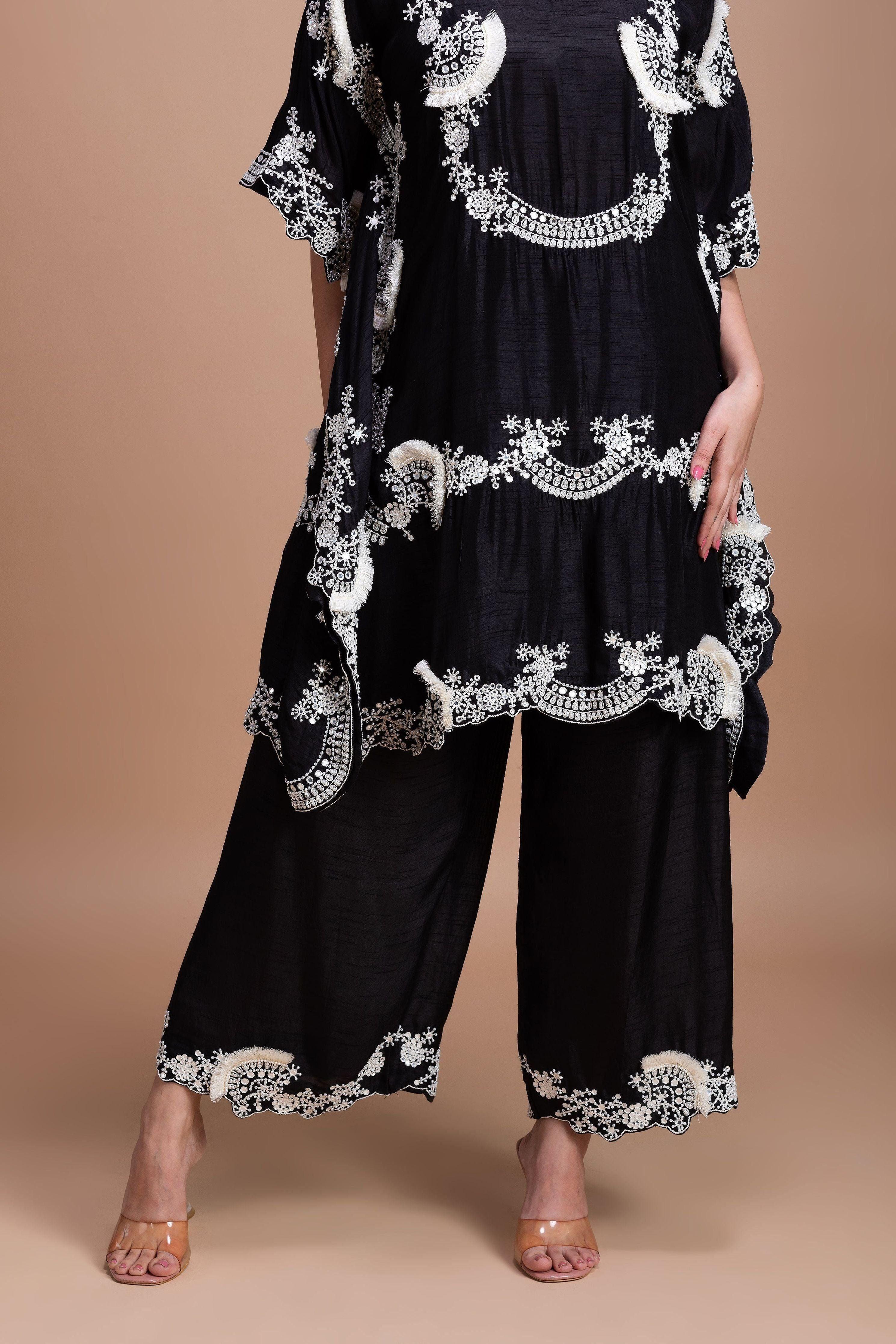 Timeless Black Silk Kaftan Set  Mokshaa