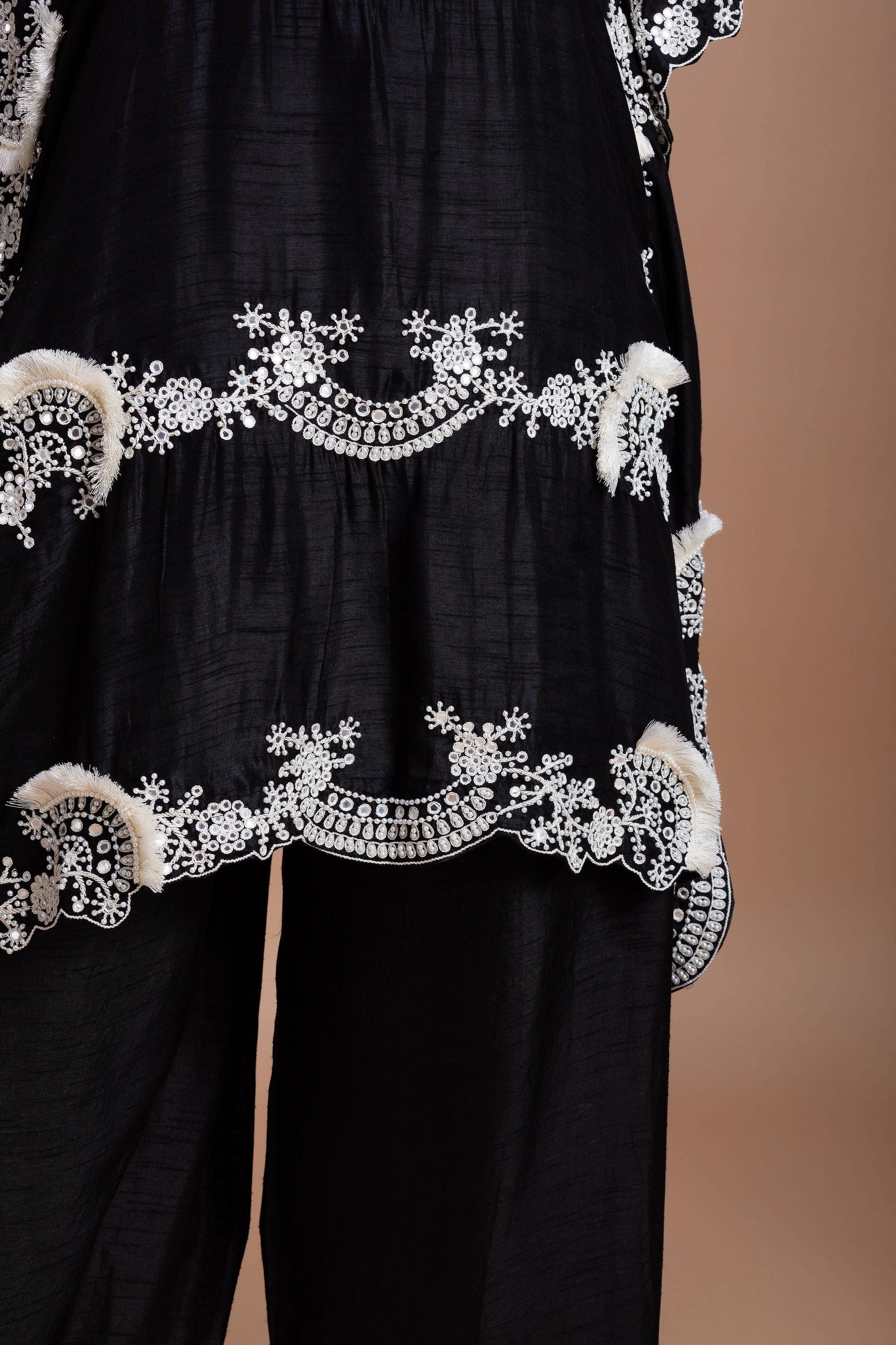 Timeless Black Silk Kaftan Set  Mokshaa