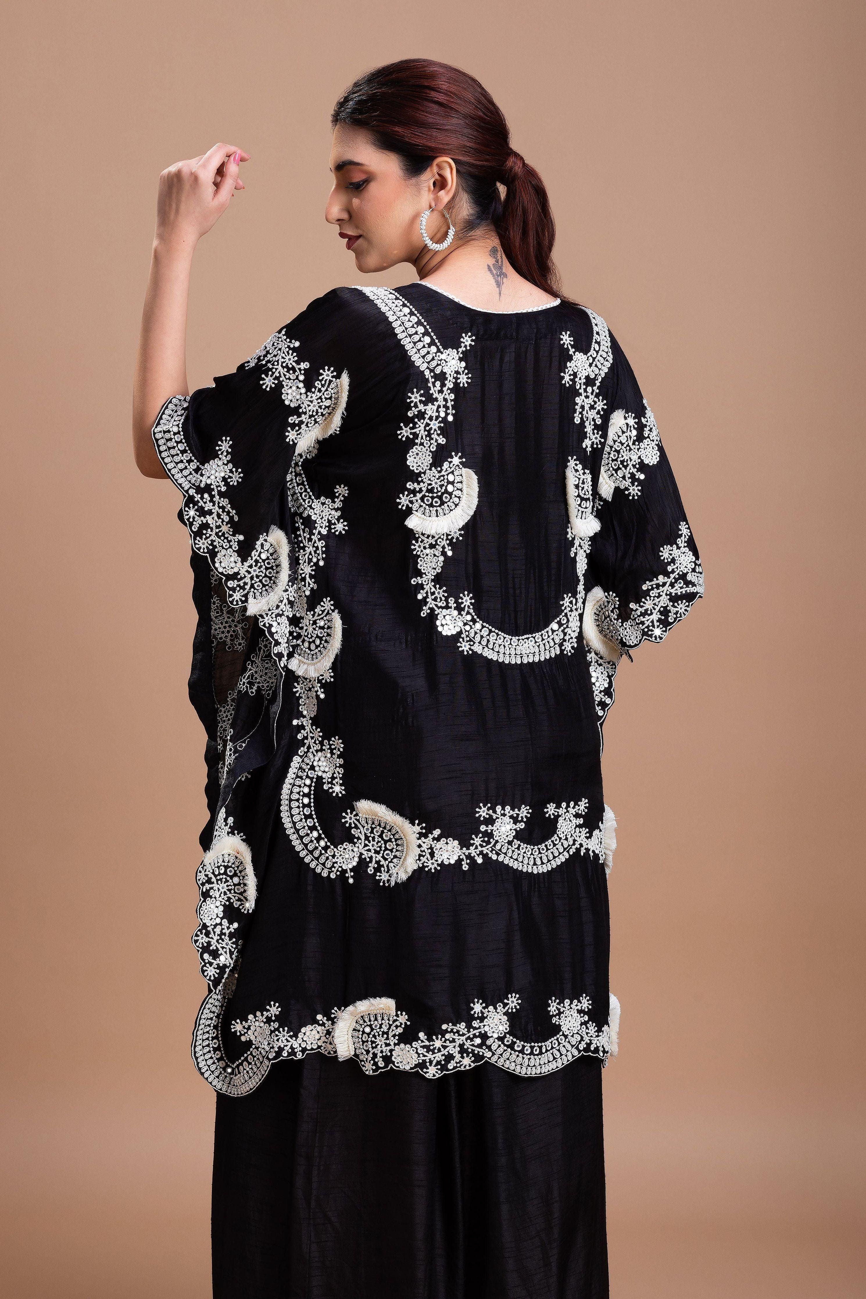 Timeless Black Silk Kaftan Set  Mokshaa