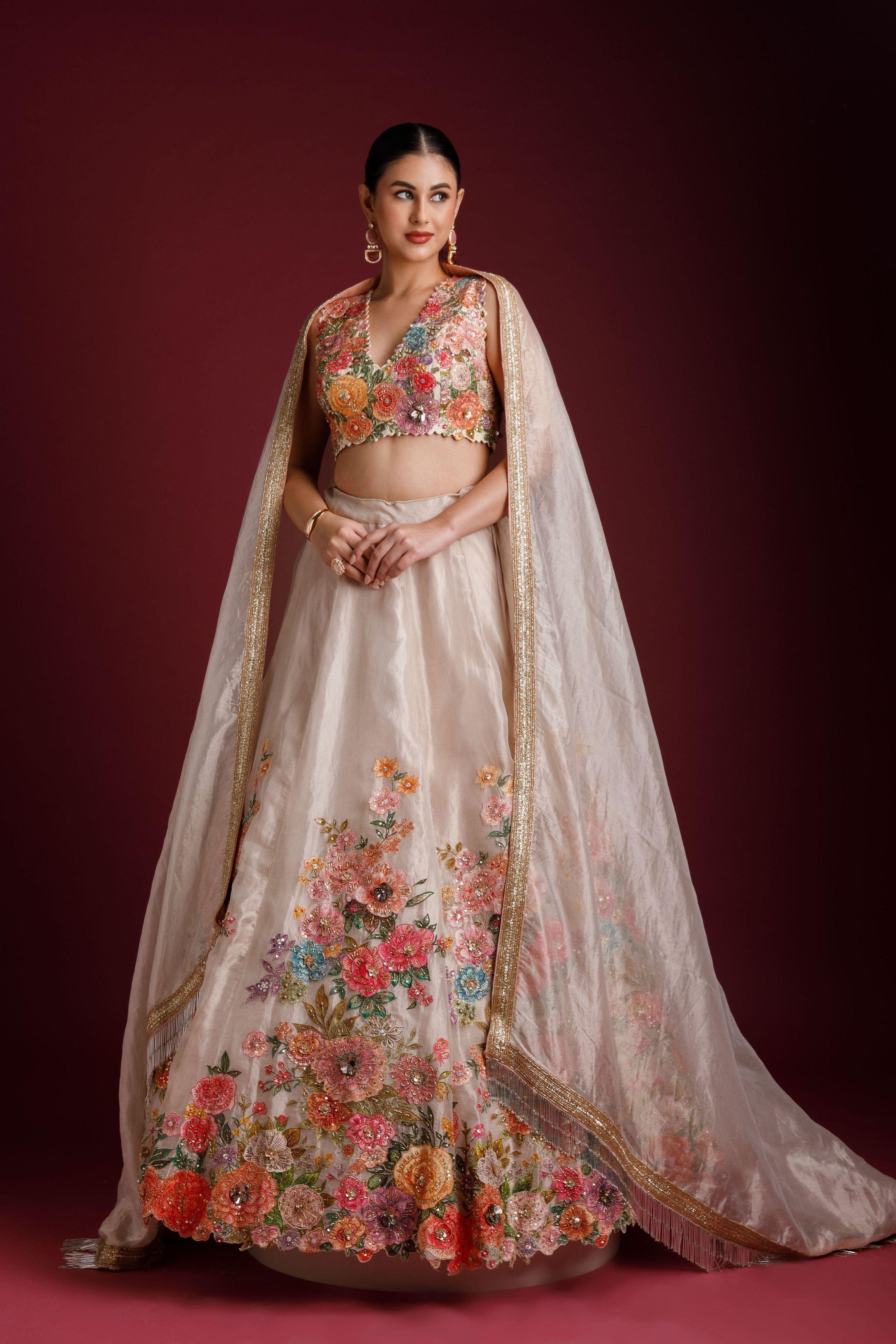 Ivory Tissue Organza Lehenga - Mokshaa