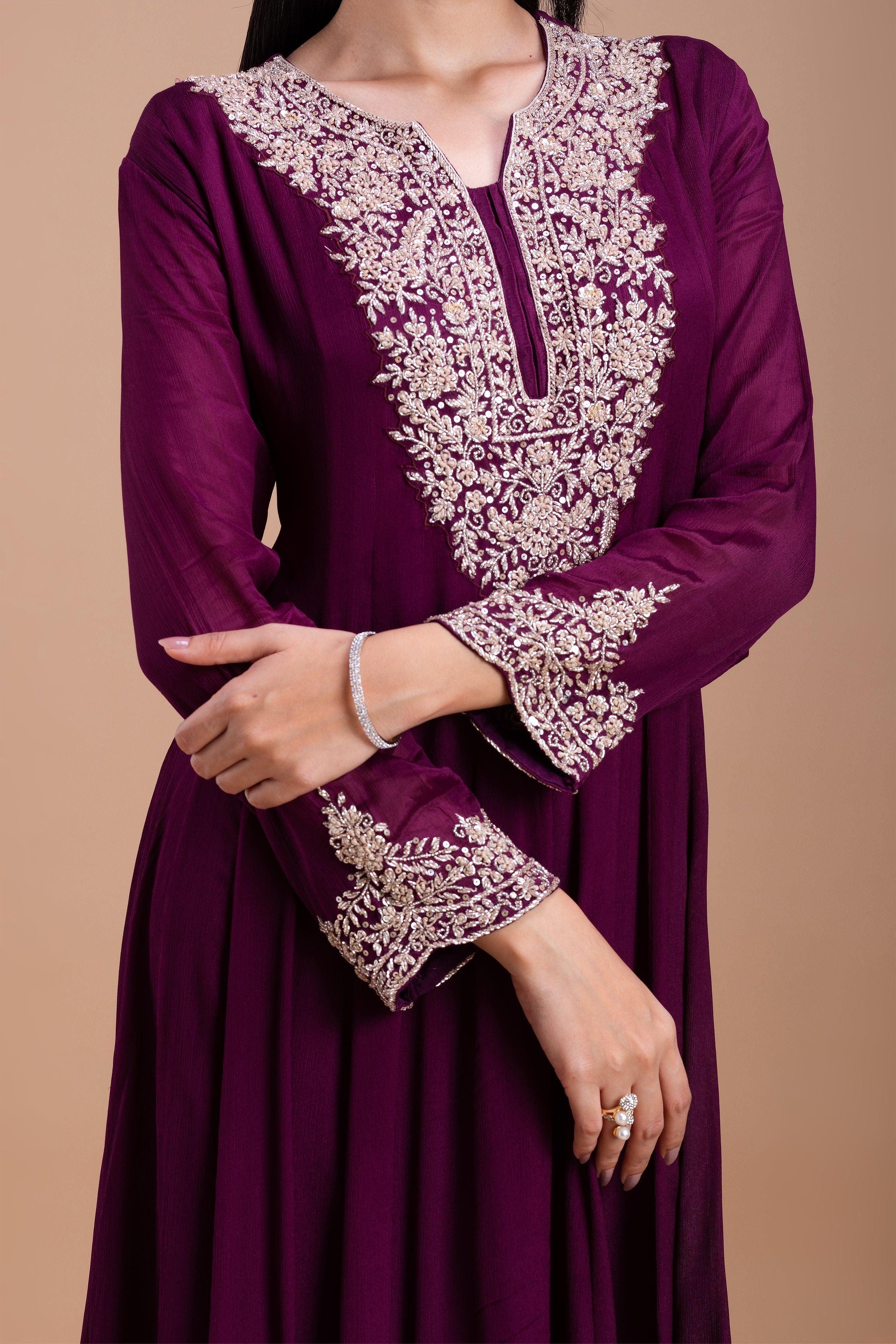 Wine Embroidered Anarkali Set  Mokshaa
